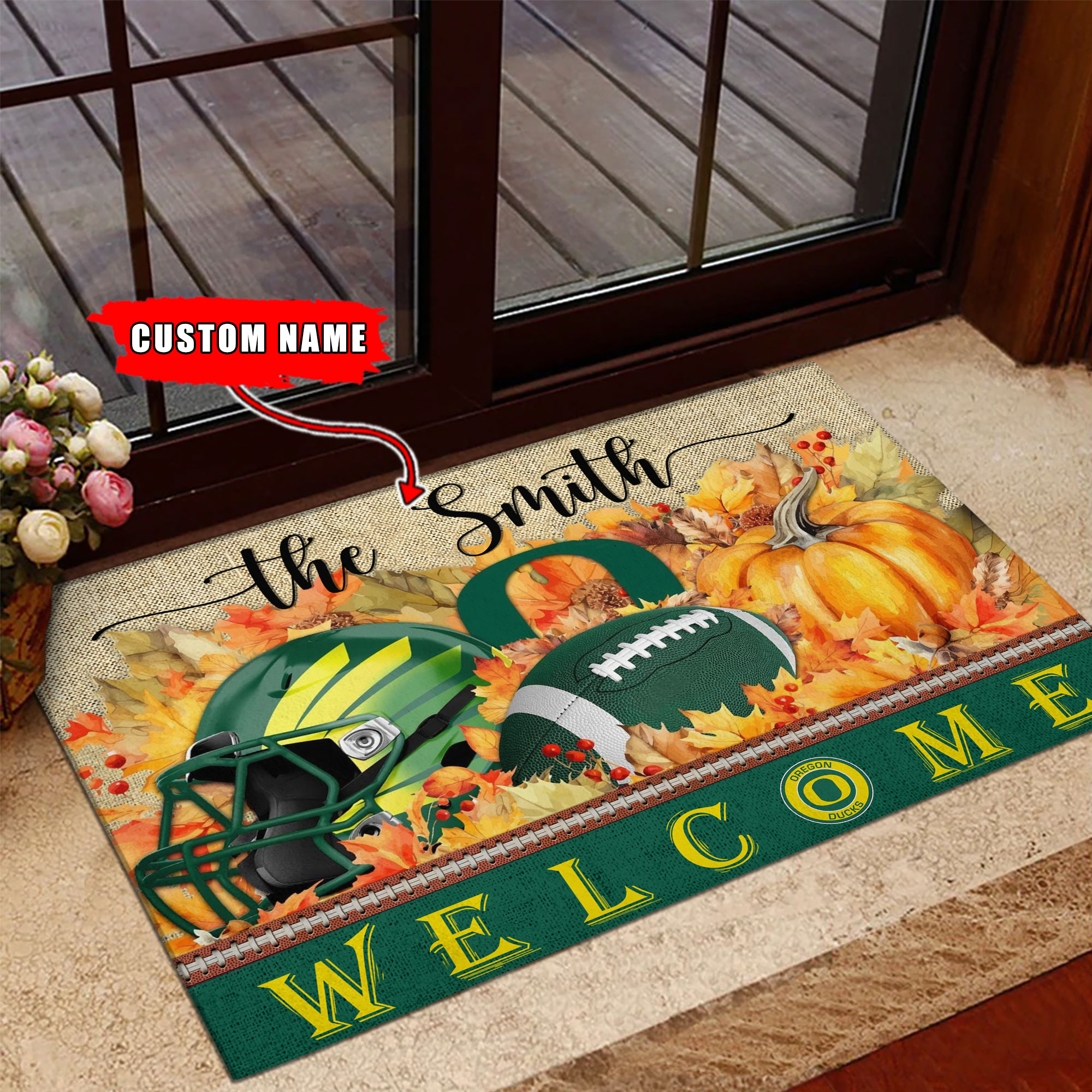 Sportswearmerch Oregon Ducks NCAA Welcome Fall Football Doormat For Fan