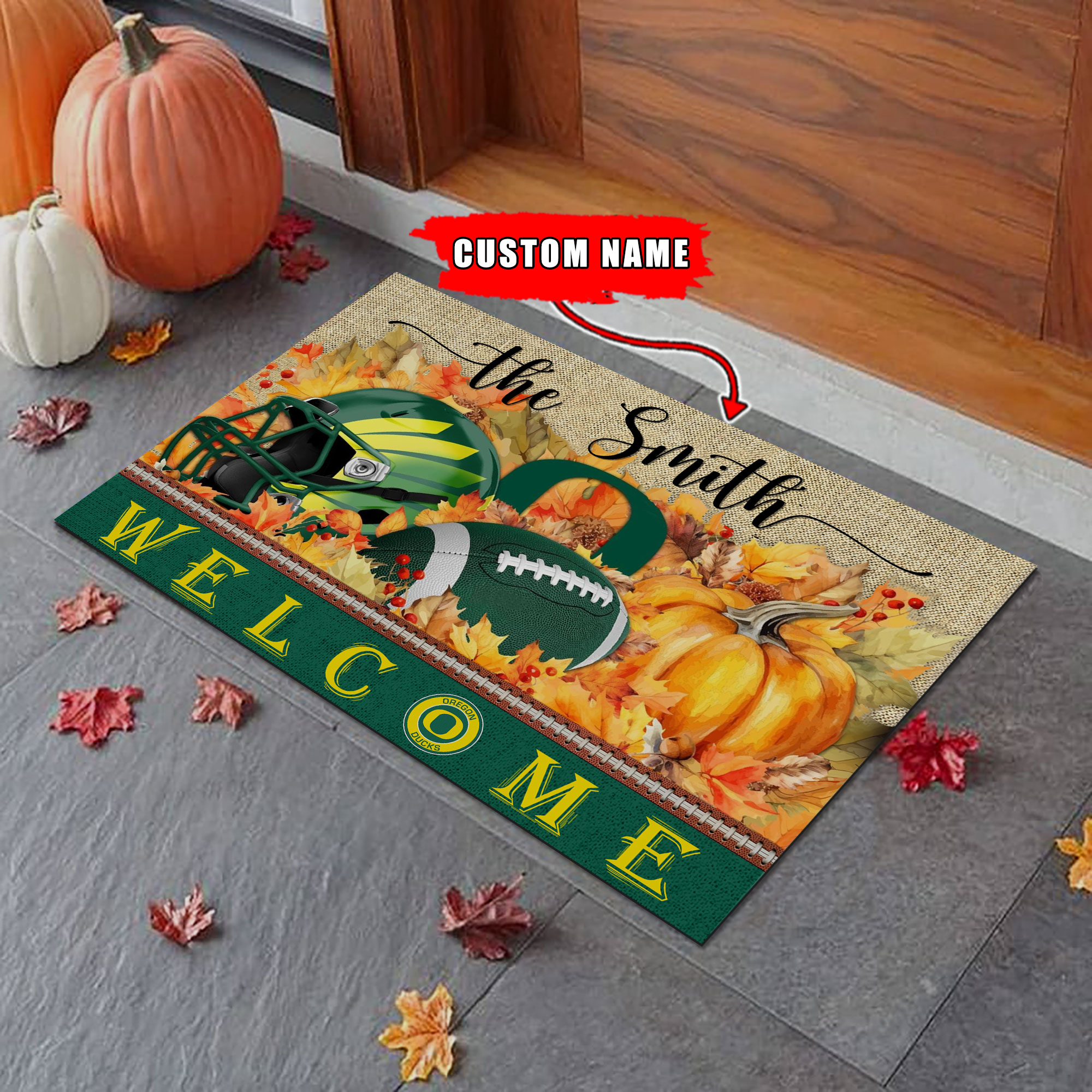 Sportswearmerch Oregon Ducks NCAA Welcome Fall Football Doormat For Fan