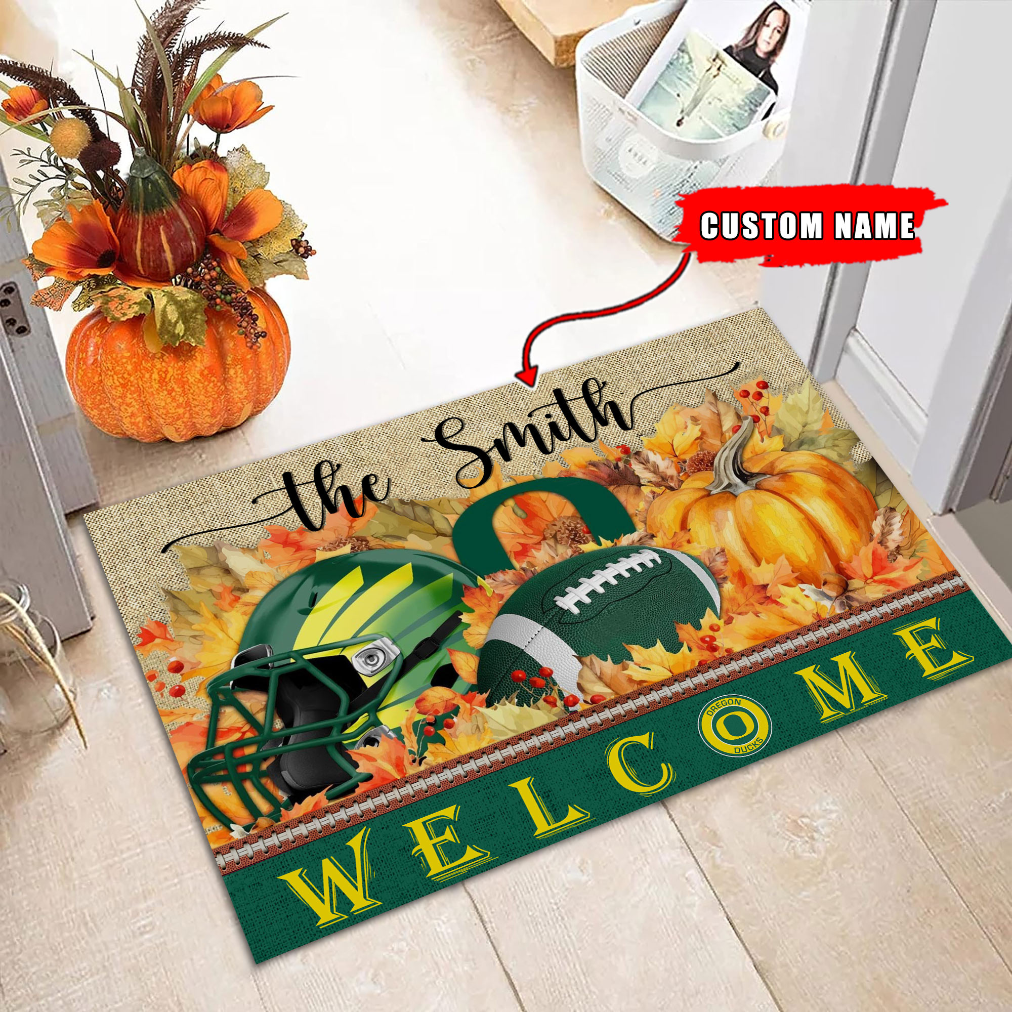 Sportswearmerch Oregon Ducks NCAA Welcome Fall Football Doormat For Fan