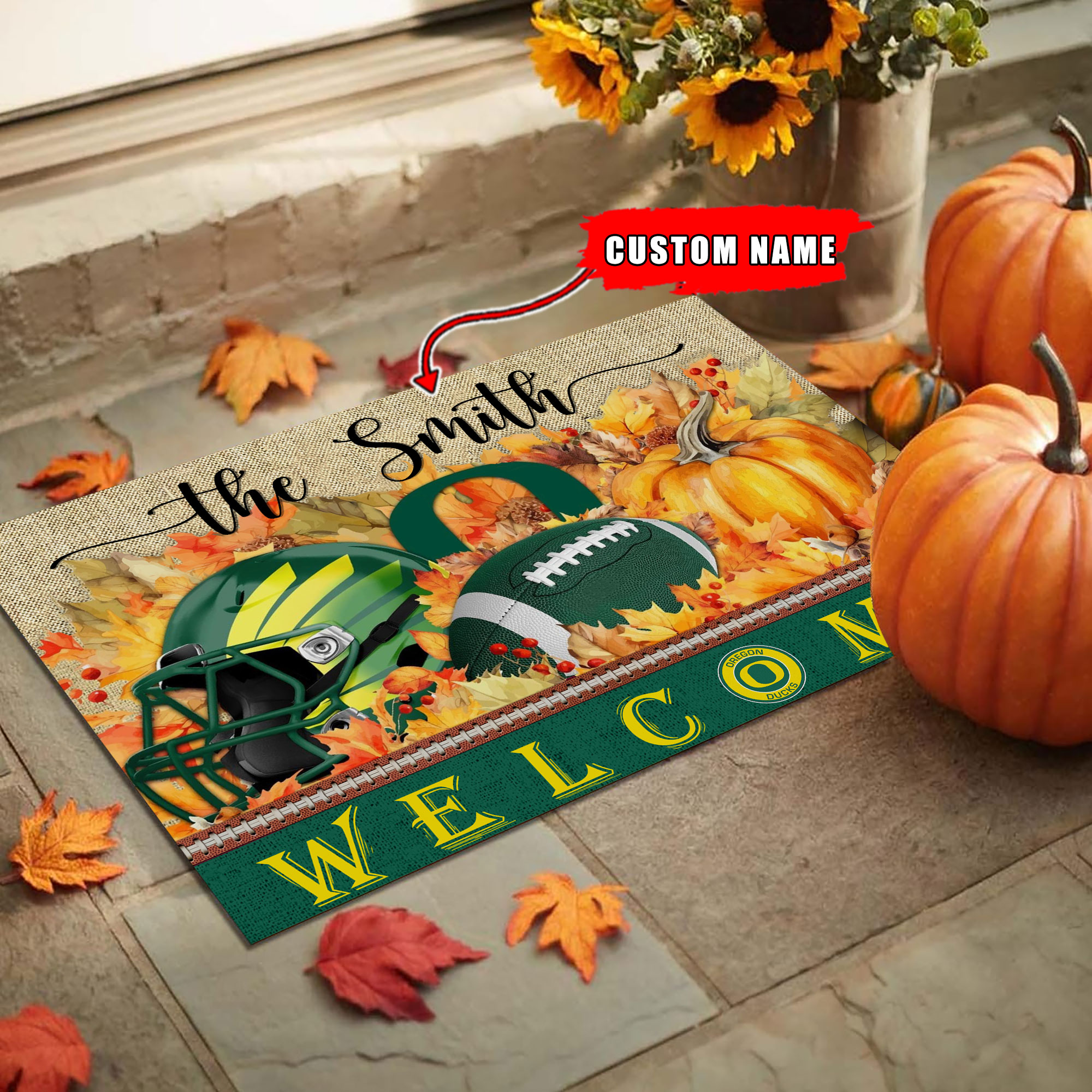 Sportswearmerch Oregon Ducks NCAA Welcome Fall Football Doormat For Fan