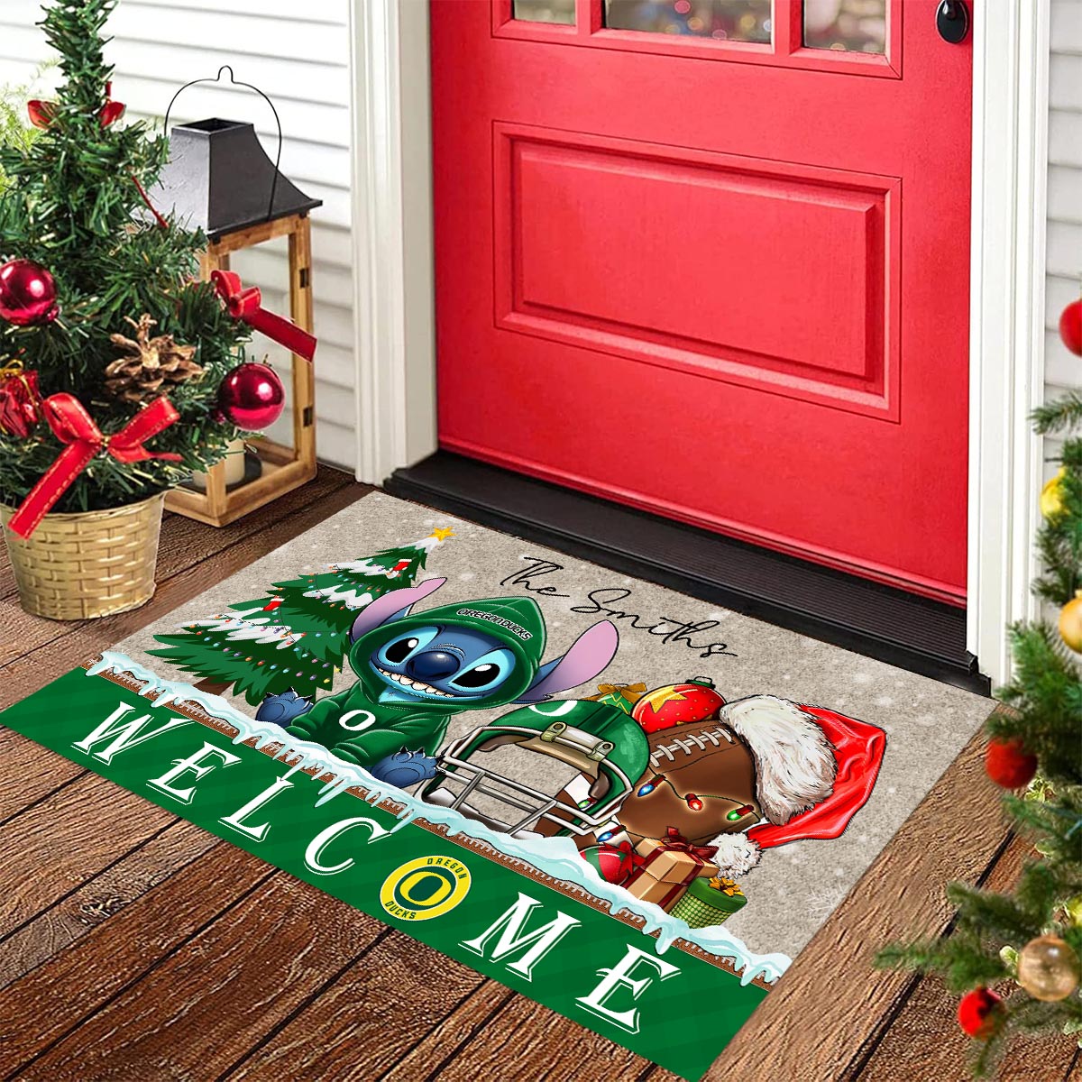 Sportswearmerch Oregon Ducks NCAA x Cute Stitch Christmas Doormat For Fan