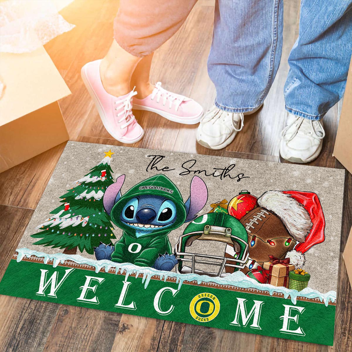 Sportswearmerch Oregon Ducks NCAA x Cute Stitch Christmas Doormat For Fan