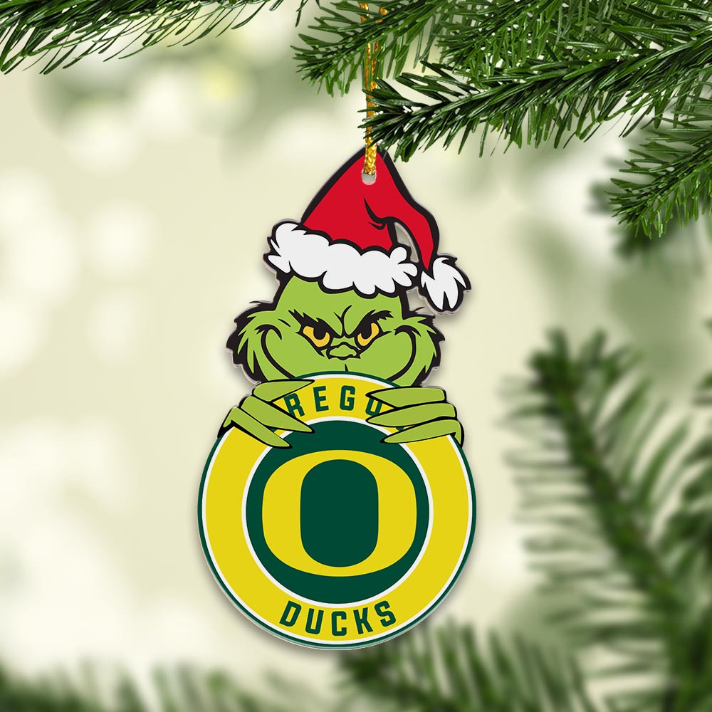 Sportswearmerch Oregon Ducks NCAA x Grinch Christmas Acrylic Ornament For Fans
