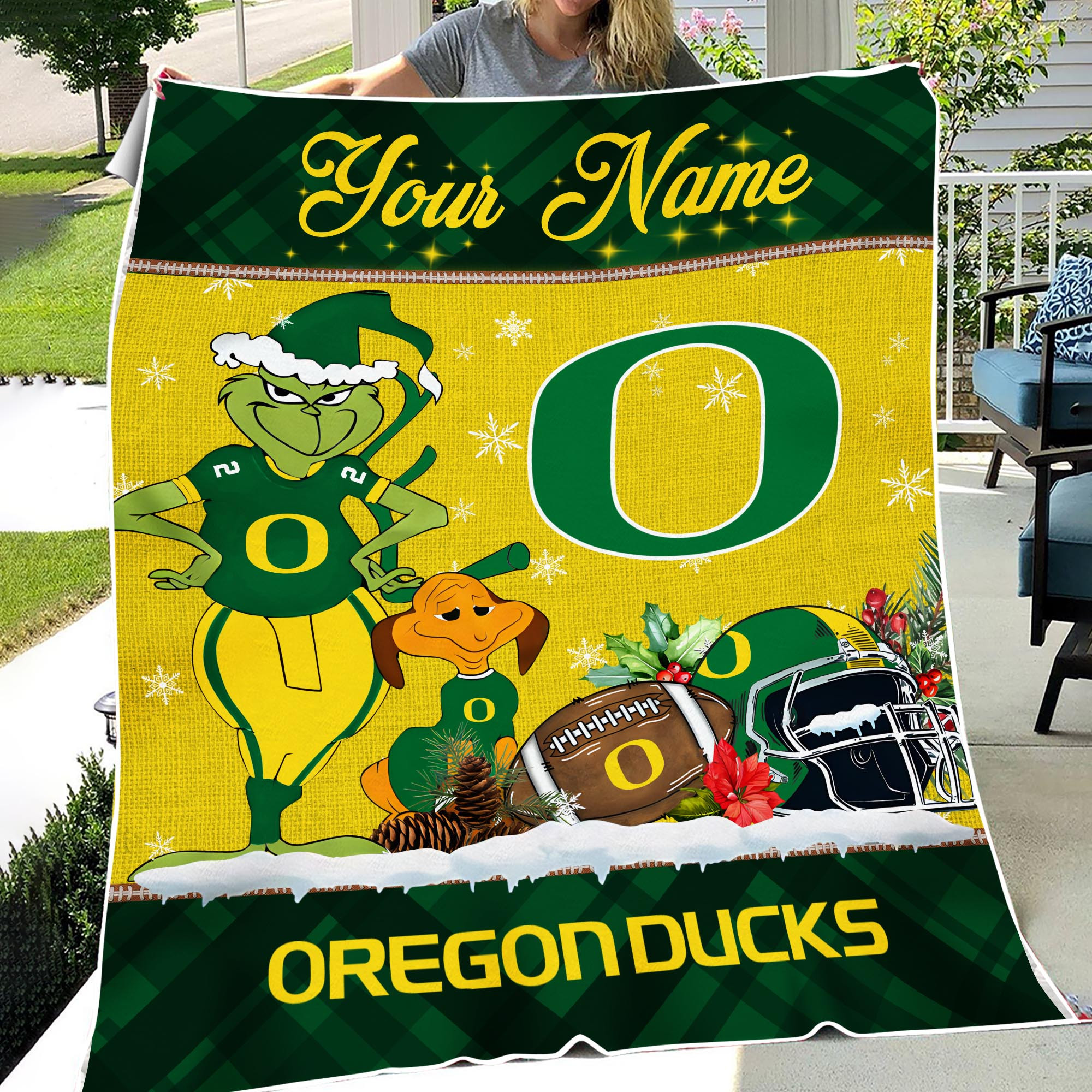 Sportswearmerch Oregon Ducks NCAA x Grinch Christmas Fleece Blanket For Fan