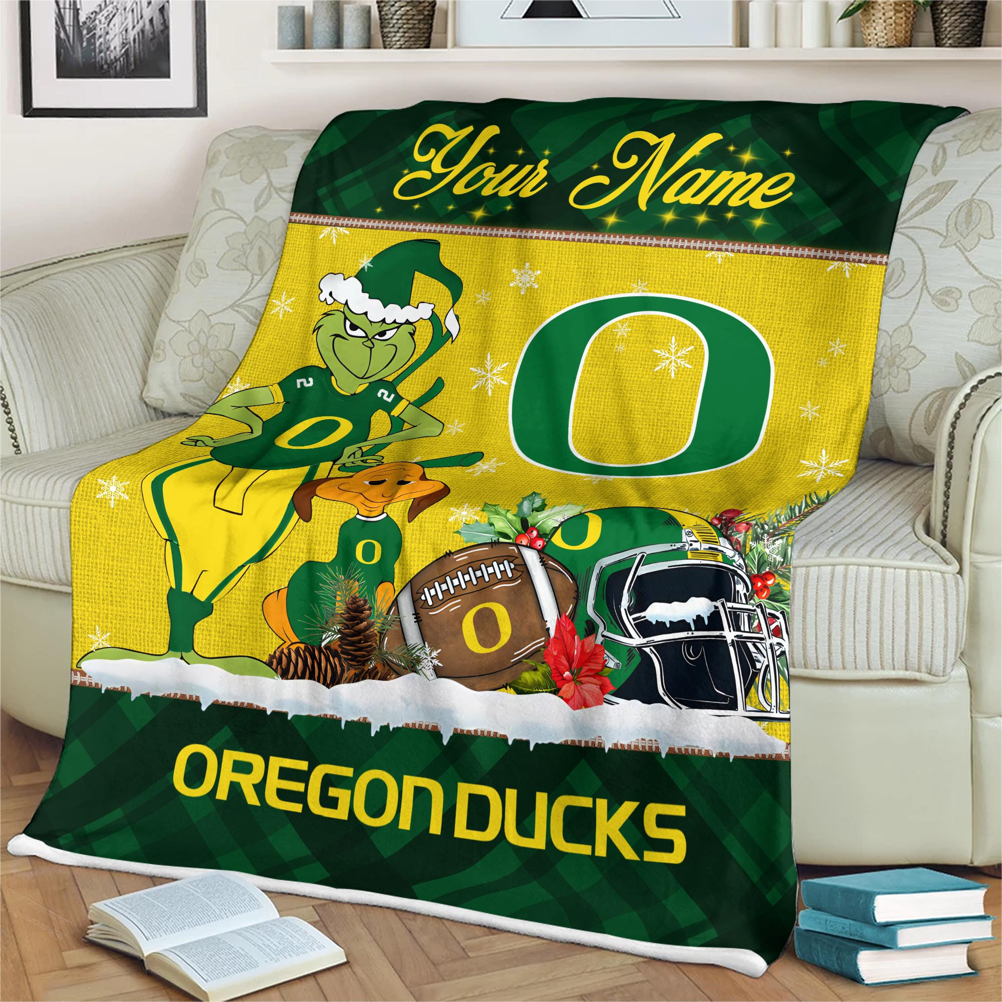 Sportswearmerch Oregon Ducks NCAA x Grinch Christmas Fleece Blanket For Fan