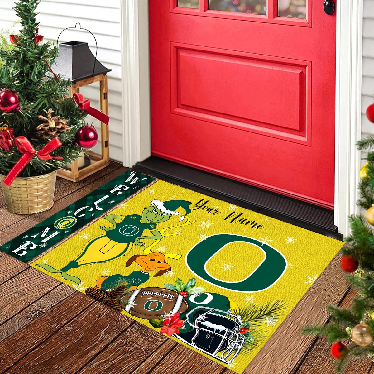 Sportswearmerch Oregon Ducks NCAA x Grinch Christmas Welcome Football Doormat For Fan