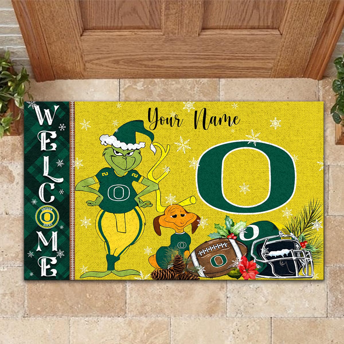 Sportswearmerch Oregon Ducks NCAA x Grinch Christmas Welcome Football Doormat For Fan