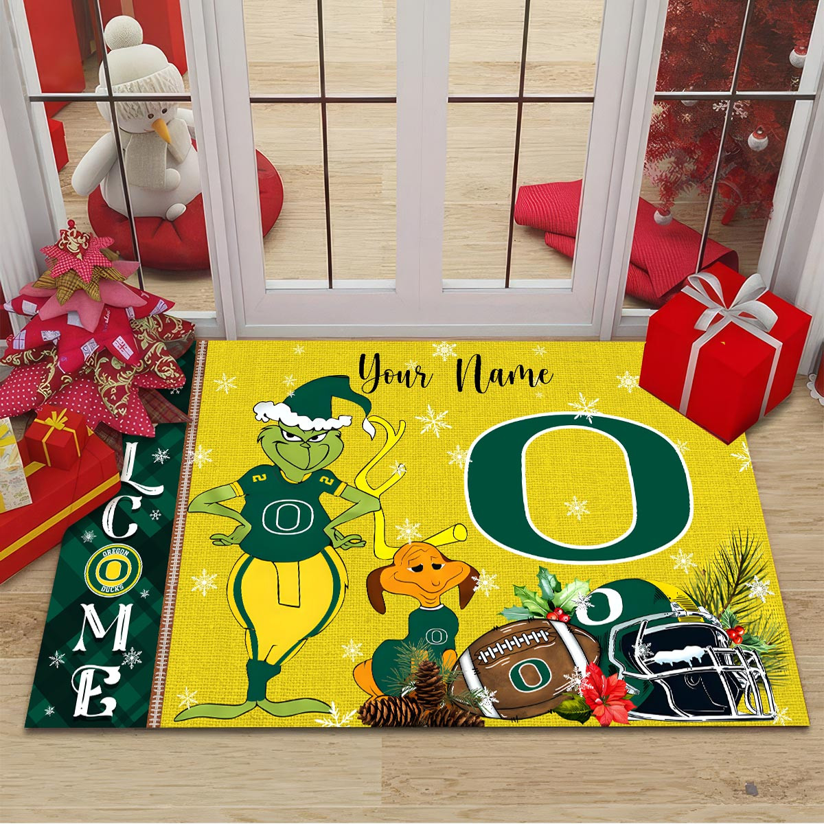 Sportswearmerch Oregon Ducks NCAA x Grinch Christmas Welcome Football Doormat For Fan