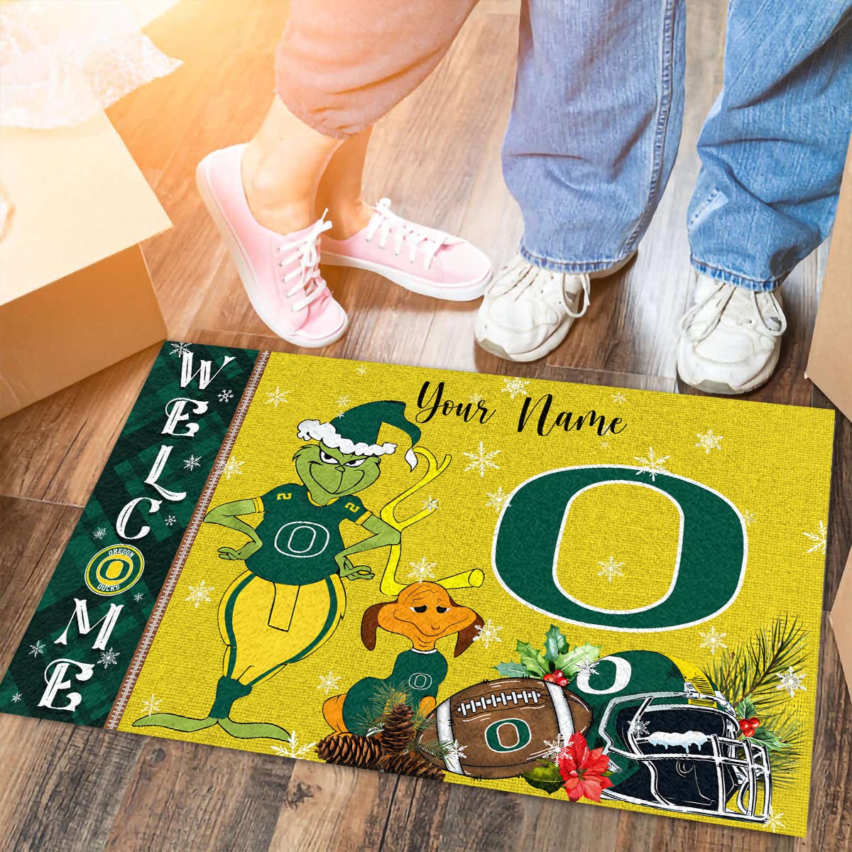 Sportswearmerch Oregon Ducks NCAA x Grinch Christmas Welcome Football Doormat For Fan