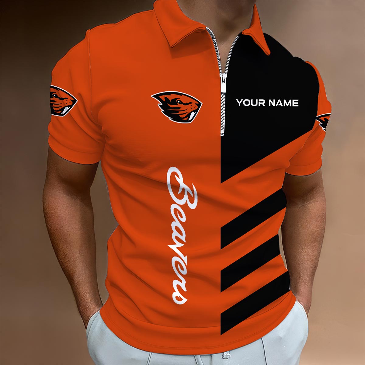 Sportswearmerch Oregon State Beavers NCAA Lapel Zip Polo Shirt For Fan