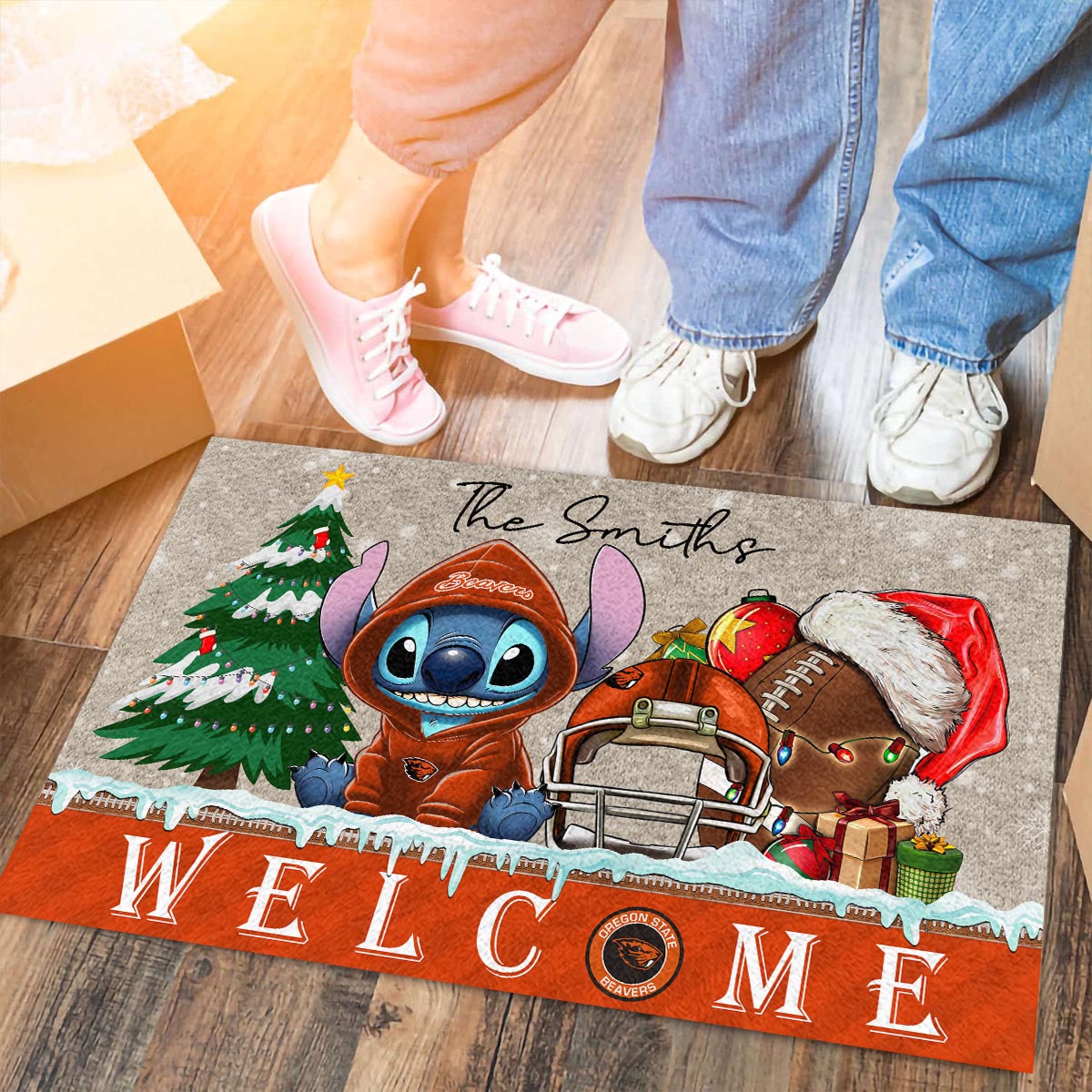 Sportswearmerch Oregon State Beavers NCAA x Cute Stitch Christmas Doormat For Fan