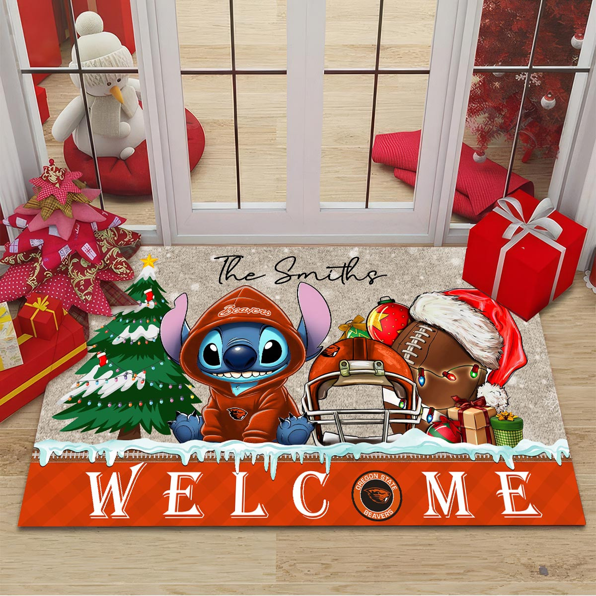 Sportswearmerch Oregon State Beavers NCAA x Cute Stitch Christmas Doormat For Fan