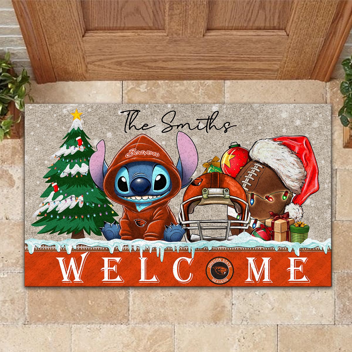 Sportswearmerch Oregon State Beavers NCAA x Cute Stitch Christmas Doormat For Fan