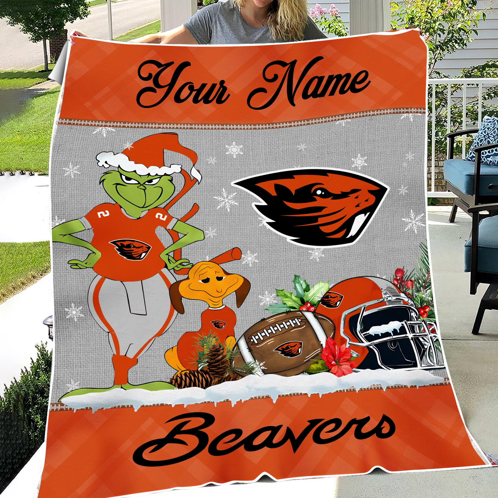 Sportswearmerch Oregon State Beavers NCAA x Grinch Christmas Fleece Blanket For Fan