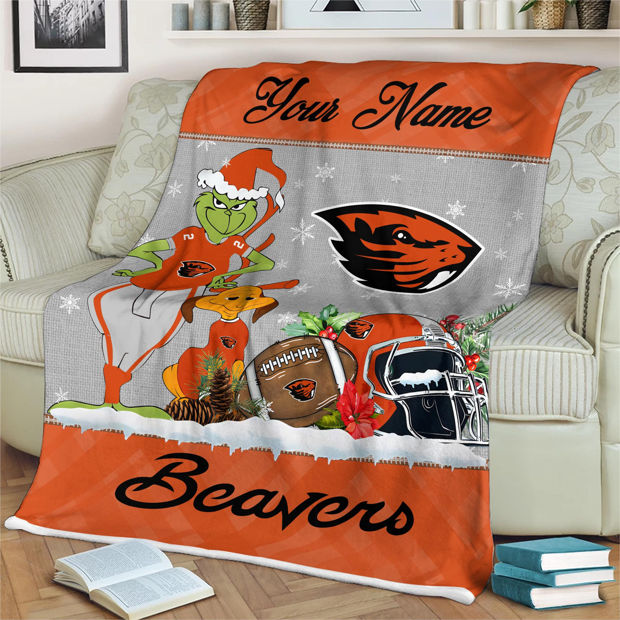 Sportswearmerch Oregon State Beavers NCAA x Grinch Christmas Fleece Blanket For Fan