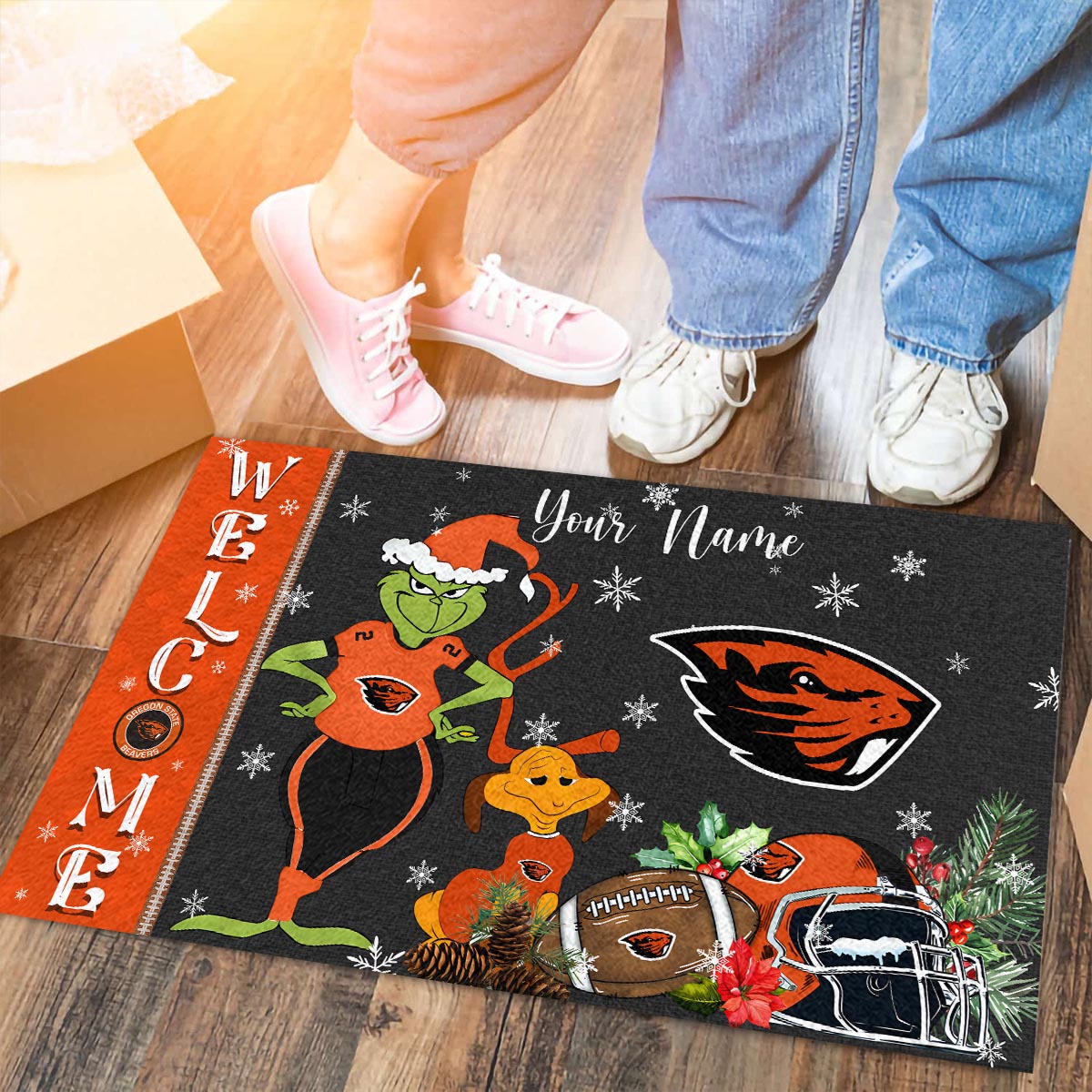 Sportswearmerch Oregon State Beavers NCAA x Grinch Christmas Welcome Football Doormat For Fan