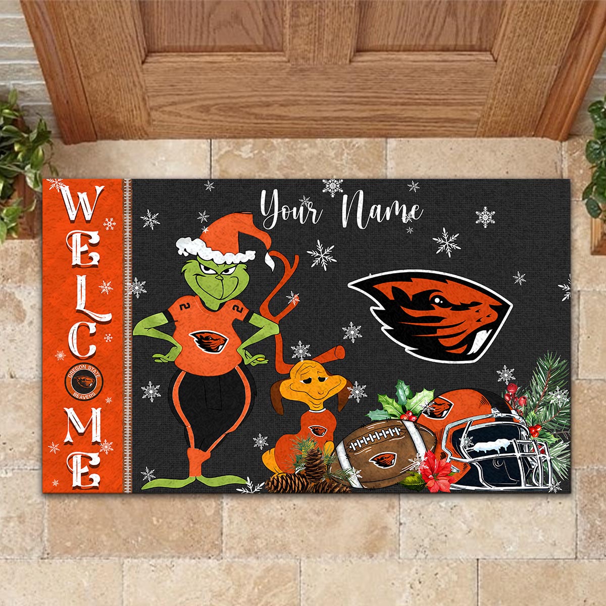 Sportswearmerch Oregon State Beavers NCAA x Grinch Christmas Welcome Football Doormat For Fan