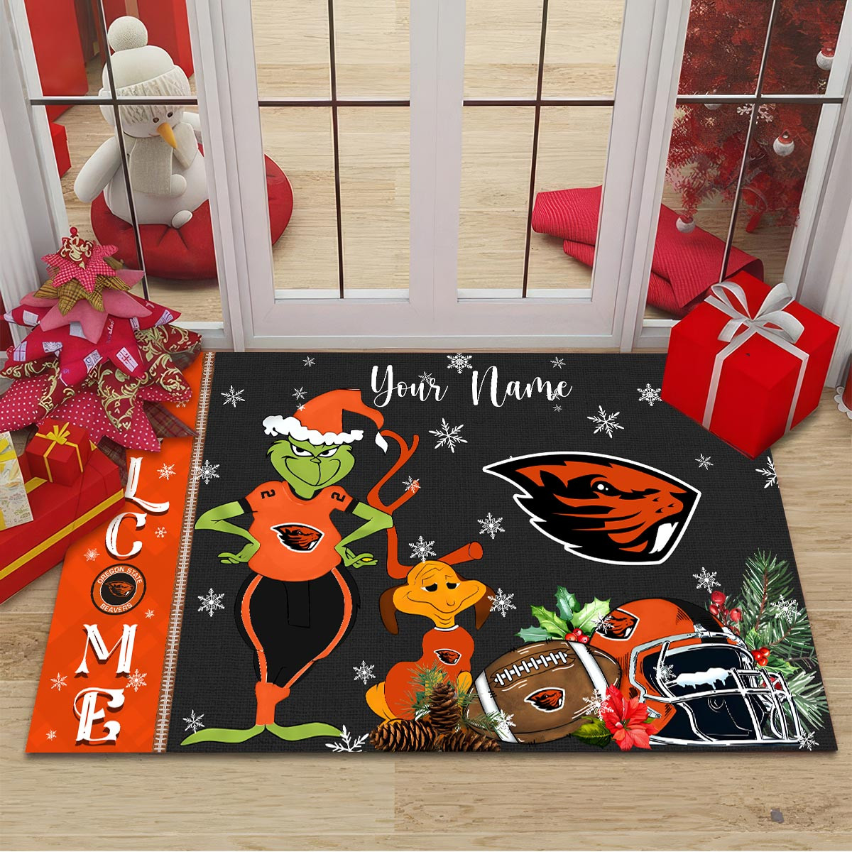 Sportswearmerch Oregon State Beavers NCAA x Grinch Christmas Welcome Football Doormat For Fan