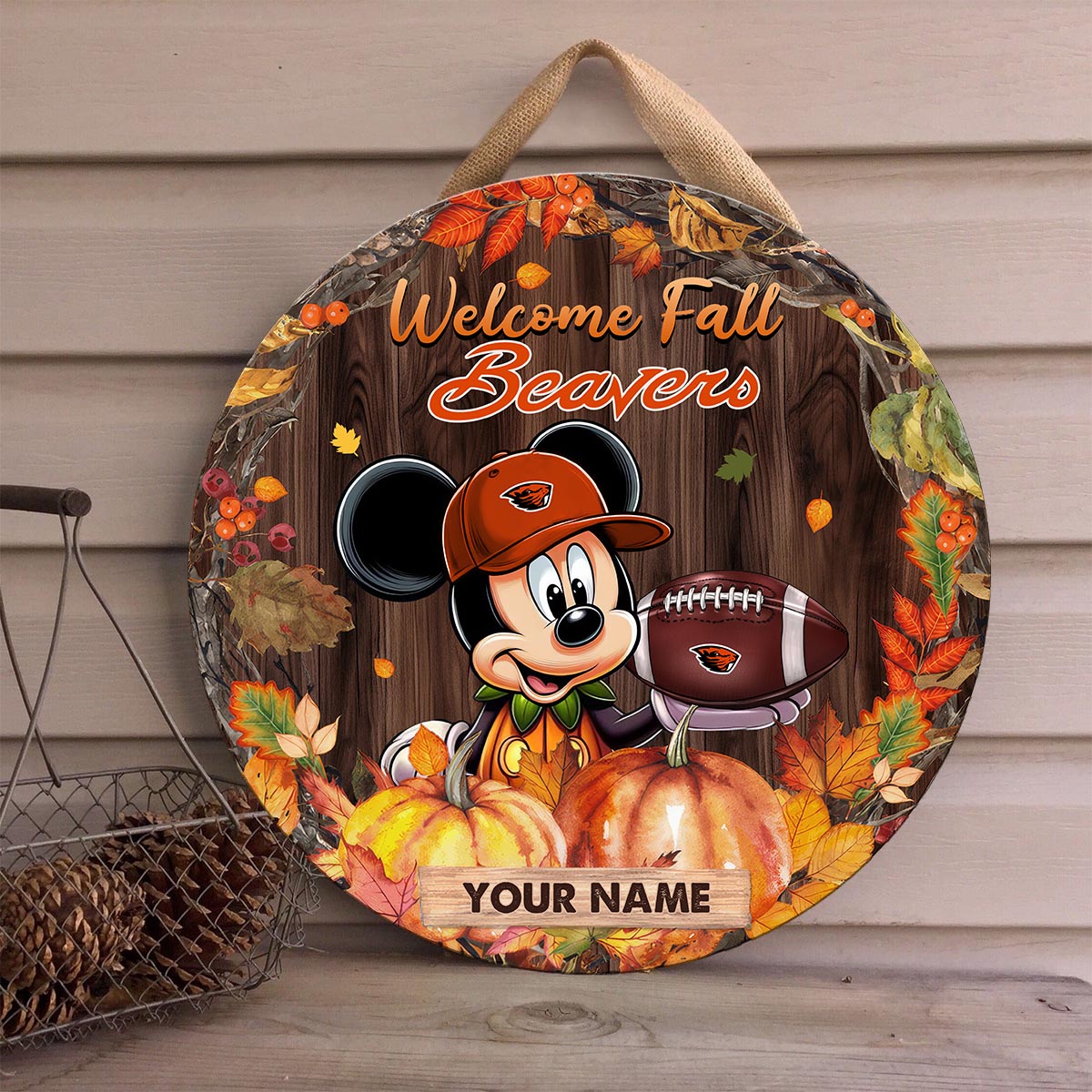 Sportswearmerch Oregon State Beavers NCAA x Mickey Round Wooden Sign For Fan