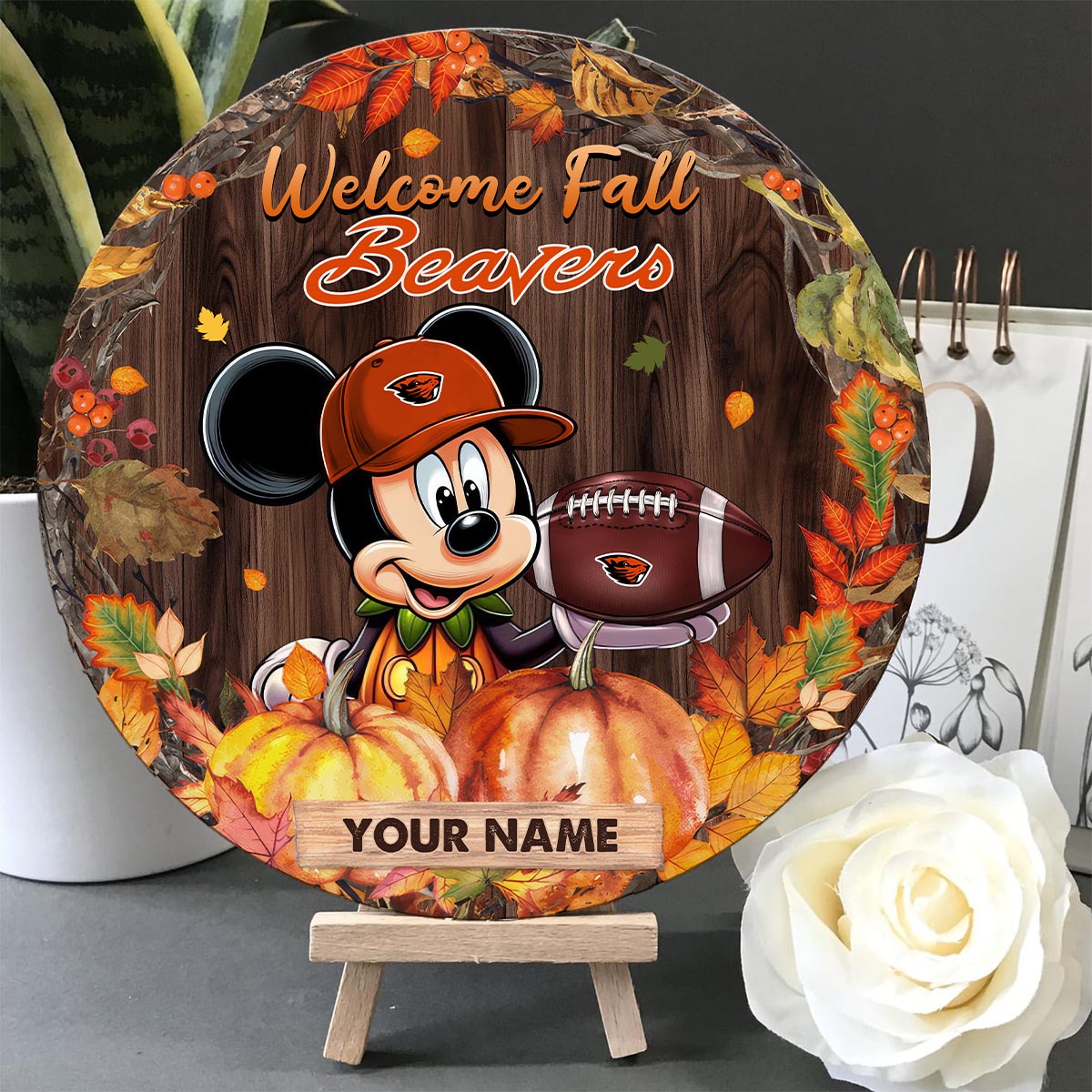 Sportswearmerch Oregon State Beavers NCAA x Mickey Round Wooden Sign For Fan