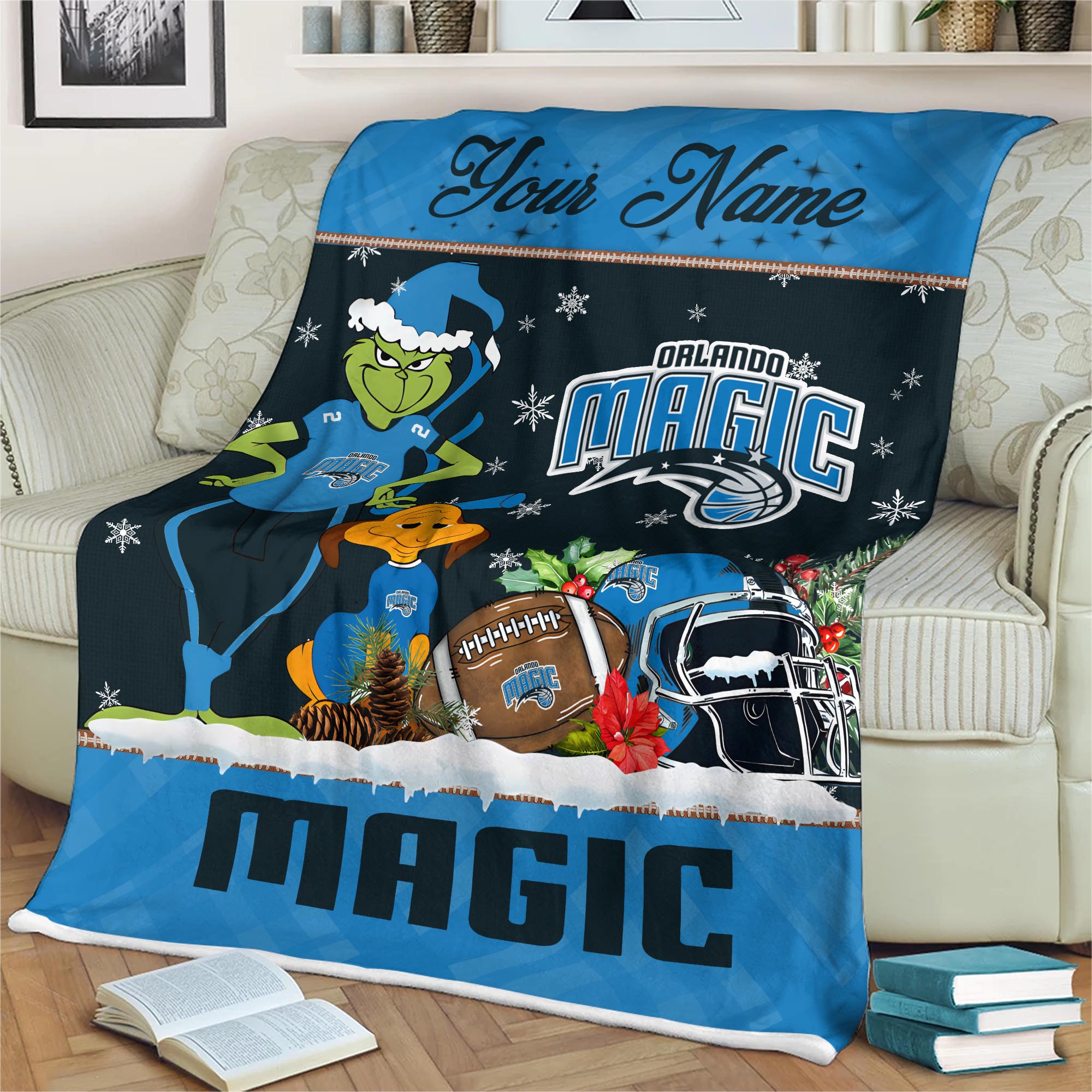 Sportswearmerch Orlando Magic NBA x Grinch Christmas Fleece Blanket For Fan
