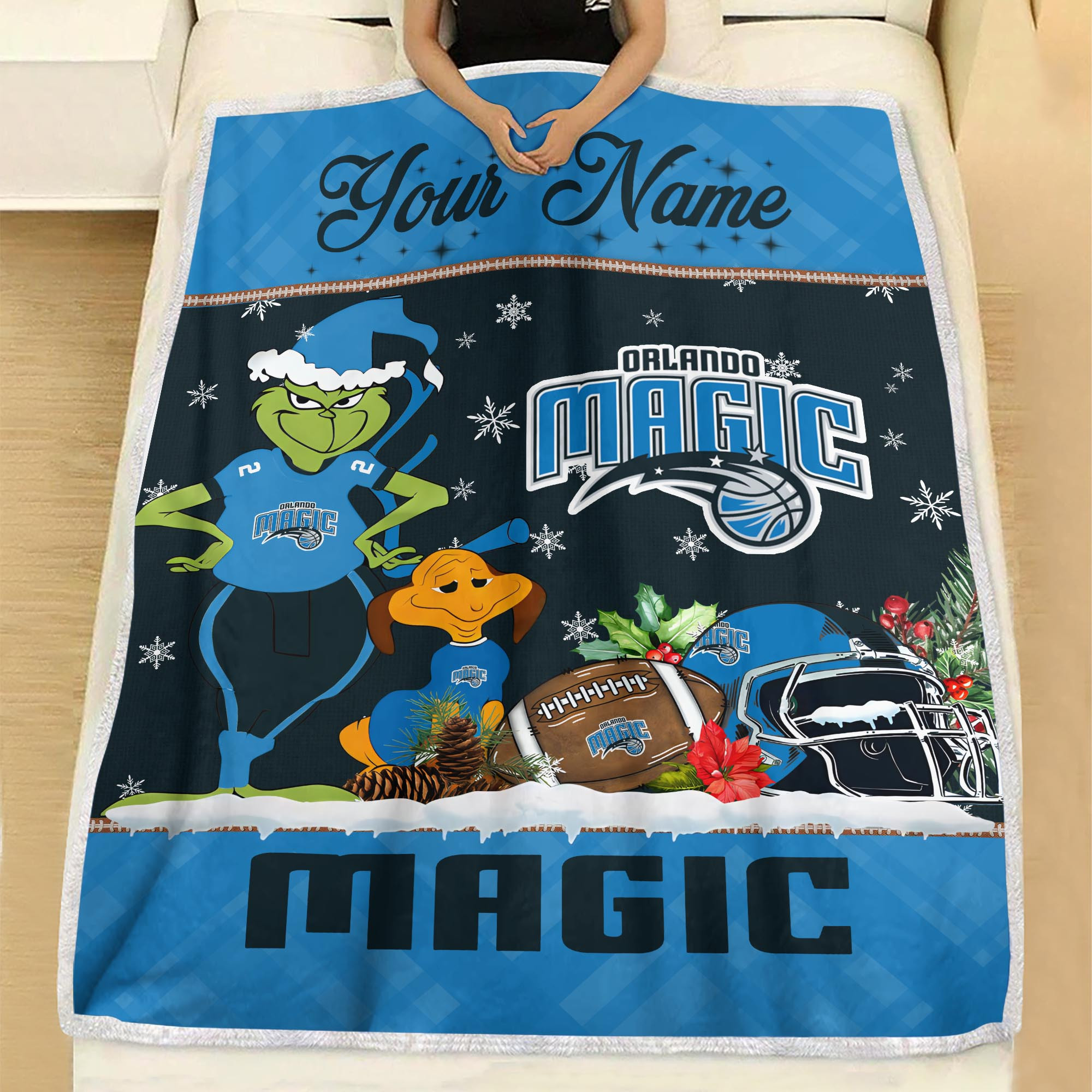 Sportswearmerch Orlando Magic NBA x Grinch Christmas Fleece Blanket For Fan