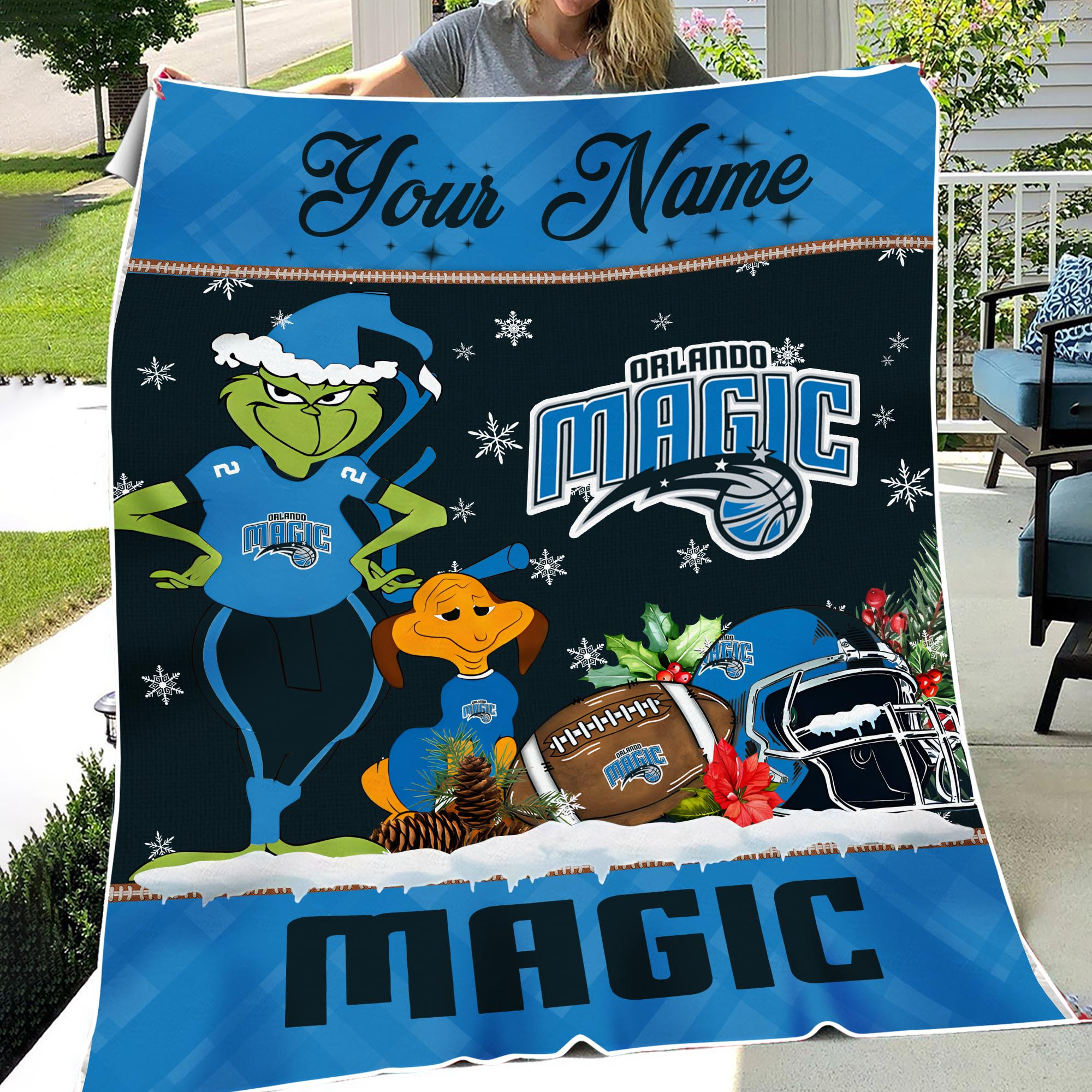 Sportswearmerch Orlando Magic NBA x Grinch Christmas Fleece Blanket For Fan