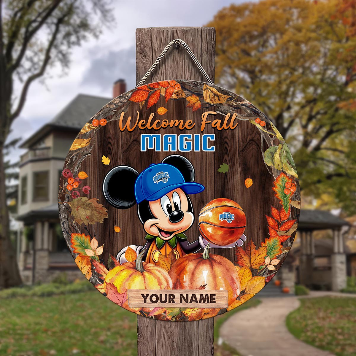 Sportswearmerch Orlando Magic NBA x Mickey Round Wooden Sign For Fan