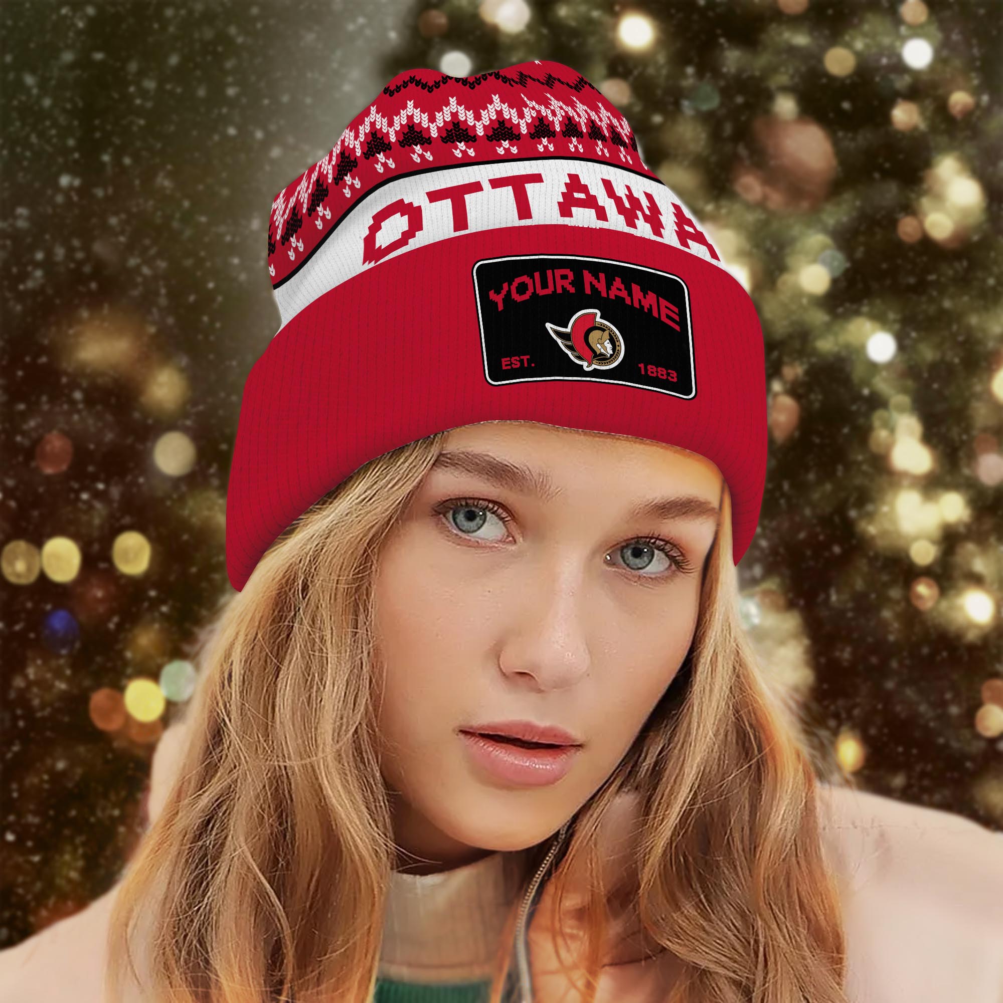 Sportswearmerch Ottawa Senators NHL Christmas Beanie Hat For Fan