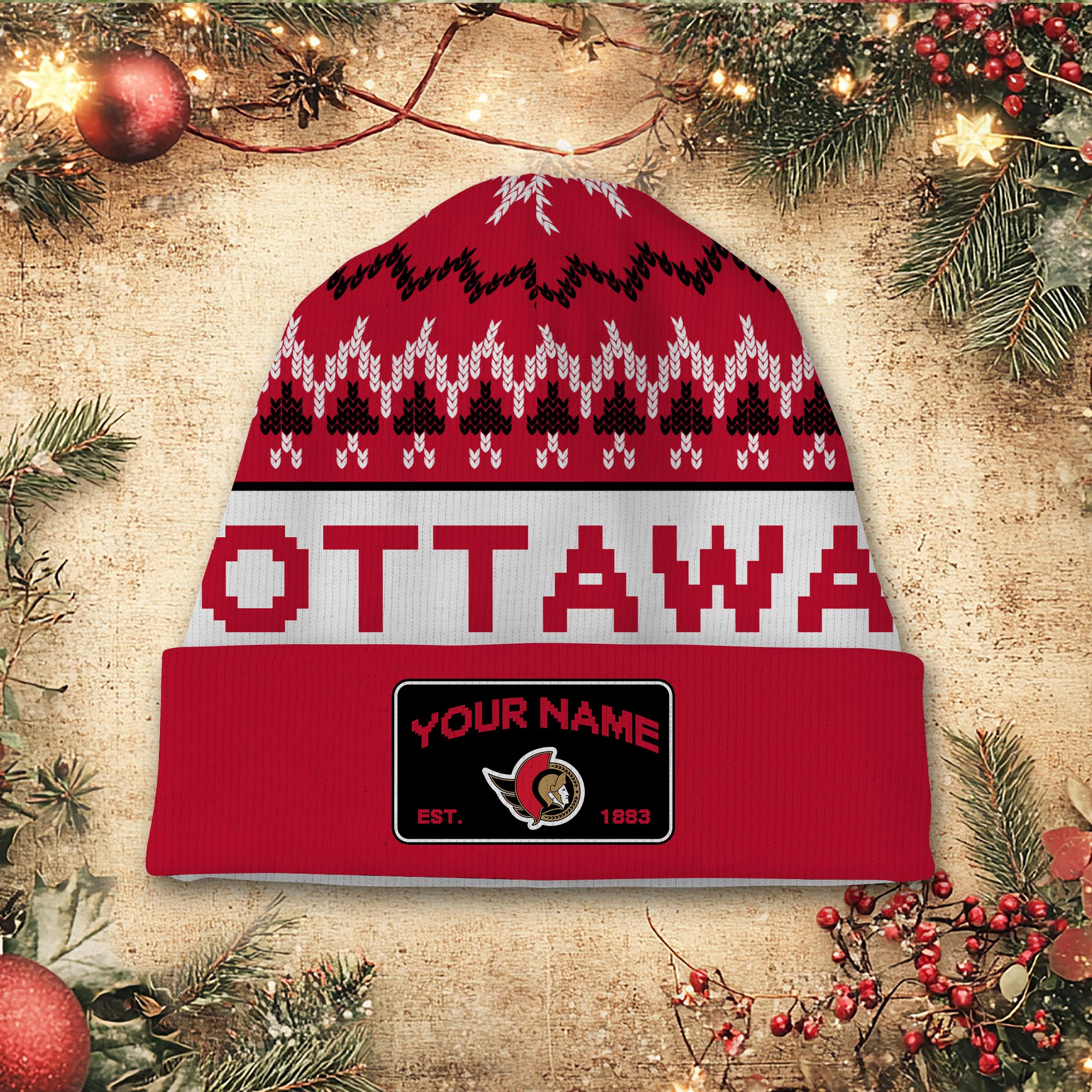 Sportswearmerch Ottawa Senators NHL Christmas Beanie Hat For Fan