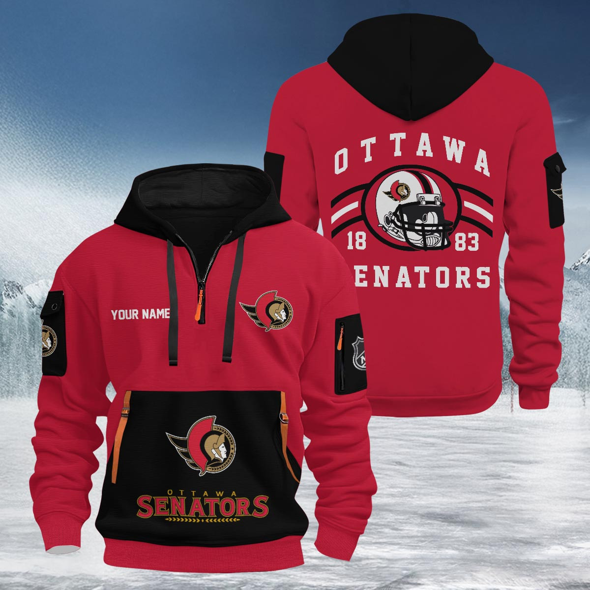 Sportswearmerch Ottawa Senators NHL Half Zip Hoodie Personalized For Fan