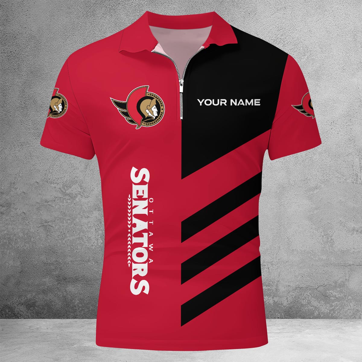 Sportswearmerch Ottawa Senators NHL Lapel Zip Polo Shirt For Fan