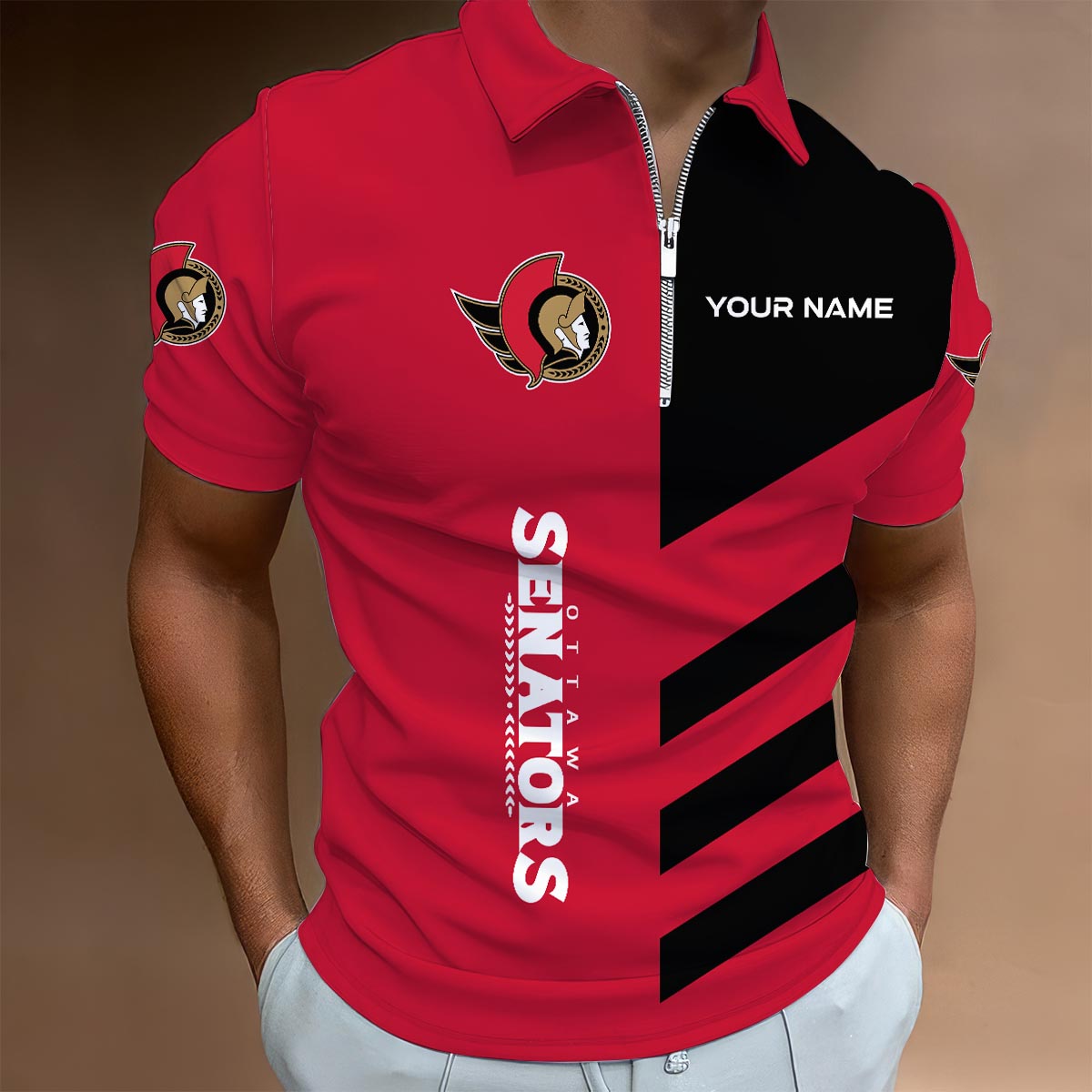 Sportswearmerch Ottawa Senators NHL Lapel Zip Polo Shirt For Fan