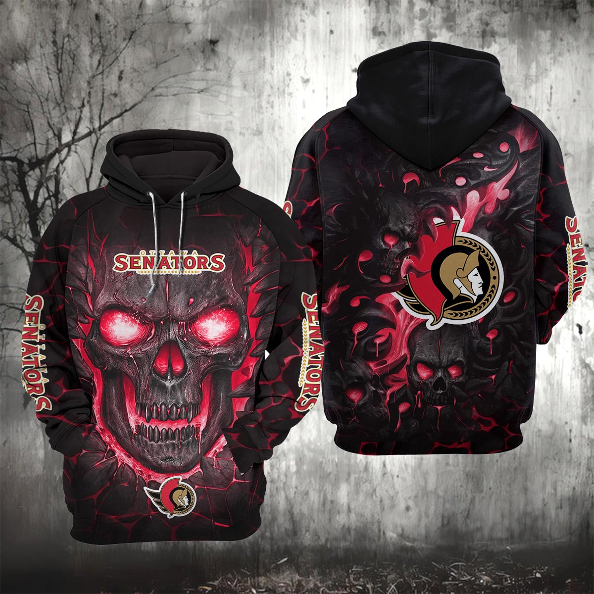 Sportswearmerch Ottawa Senators NHL Lava Skull Hoodie For Fan