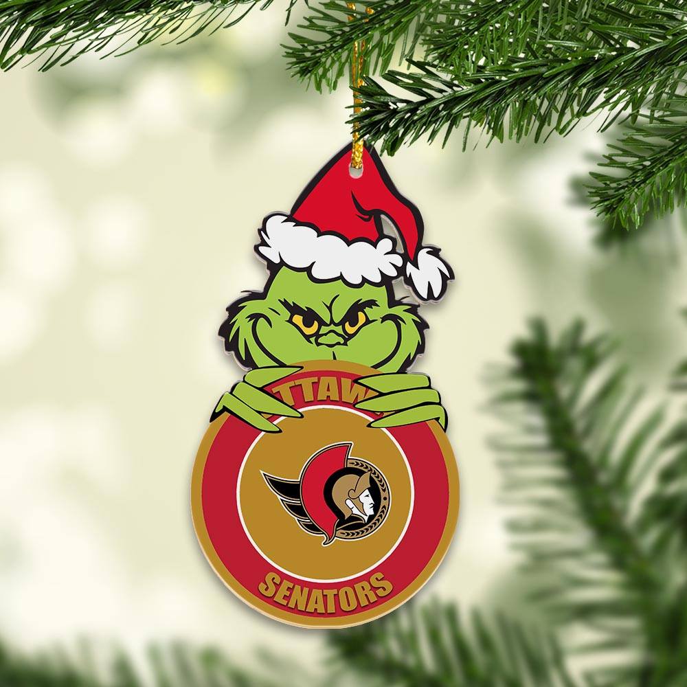 Sportswearmerch Ottawa Senators NHL x Grinch Christmas Acrylic Ornament For Fans