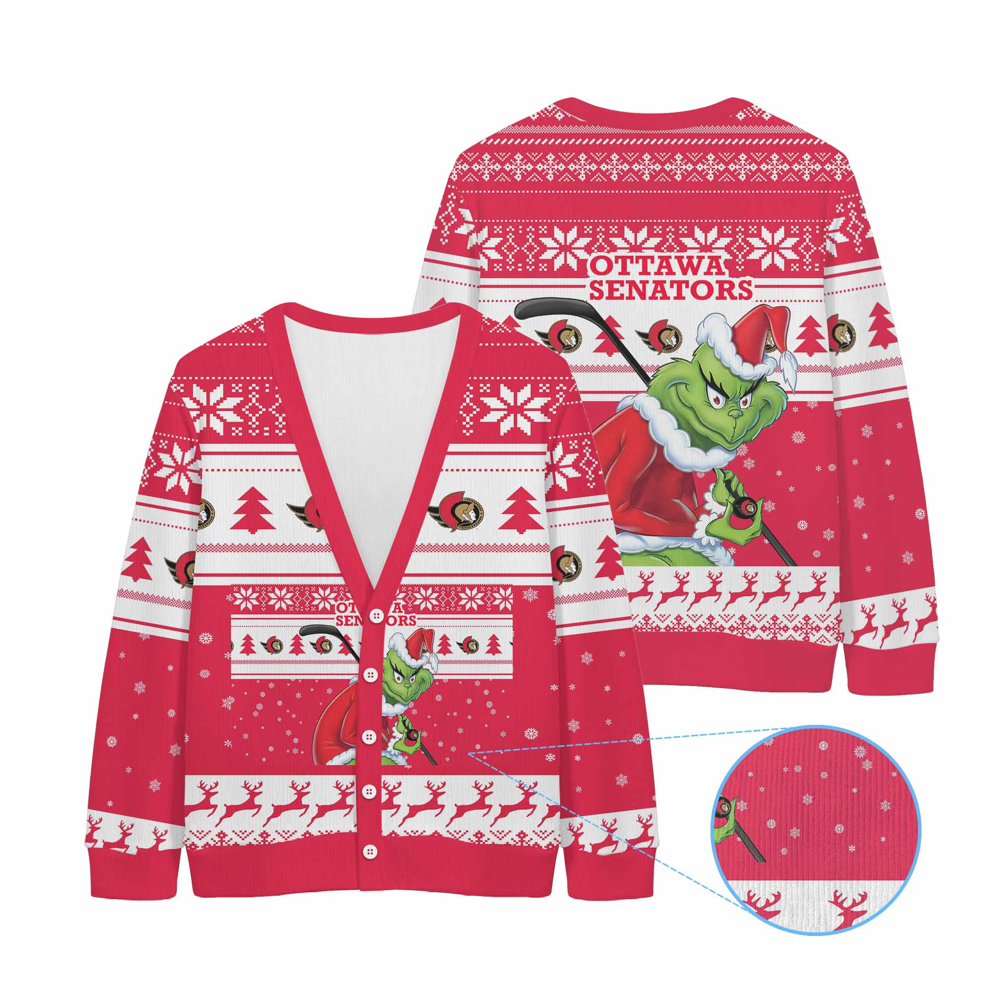 Sportswearmerch Ottawa Senators NHL x Grinch Christmas Cardigan For Fan