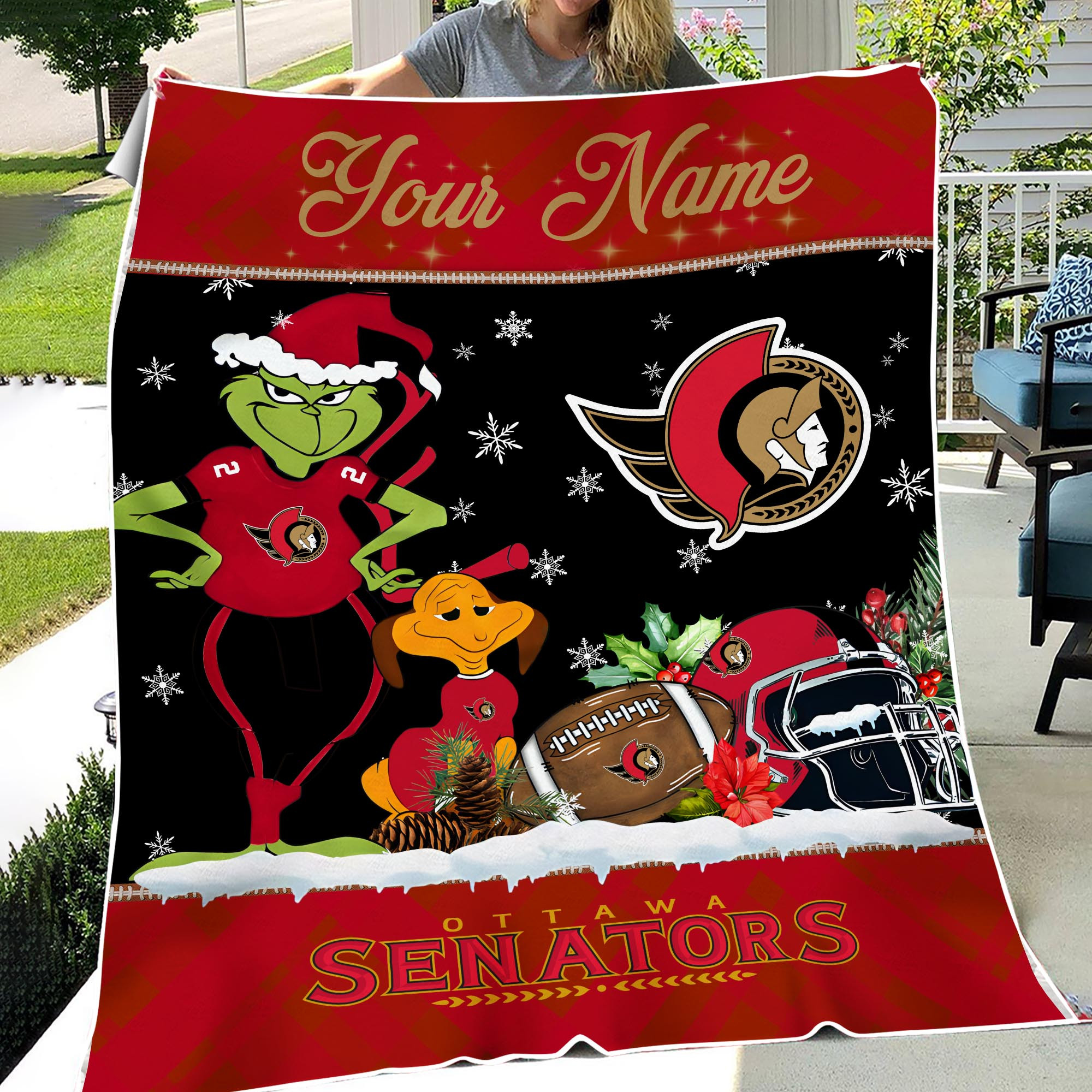 Sportswearmerch Ottawa Senators NHL x Grinch Christmas Fleece Blanket For Fan