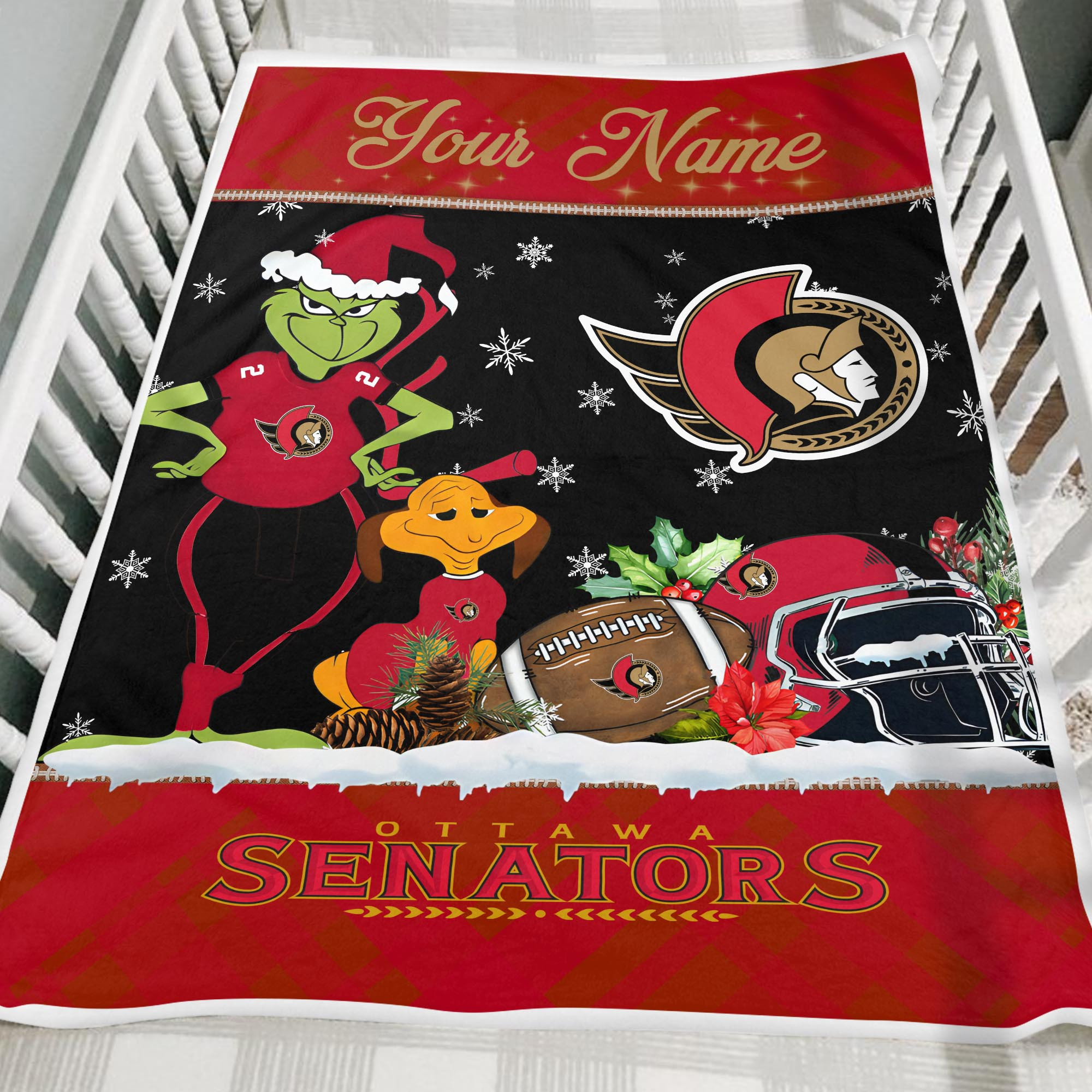 Sportswearmerch Ottawa Senators NHL x Grinch Christmas Fleece Blanket For Fan
