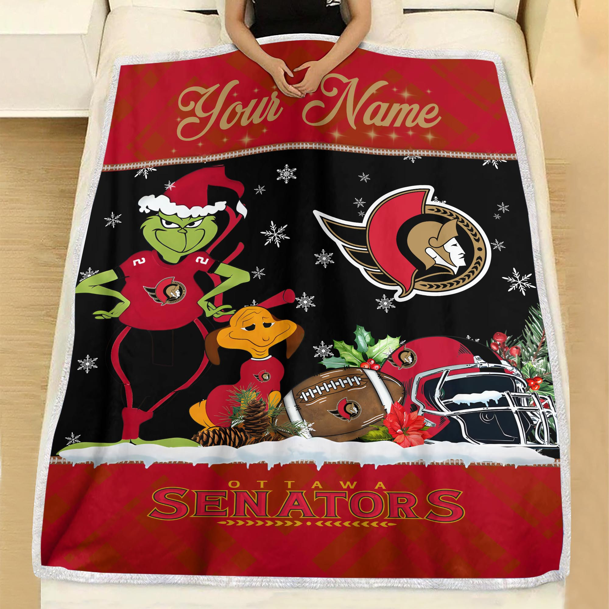 Sportswearmerch Ottawa Senators NHL x Grinch Christmas Fleece Blanket For Fan