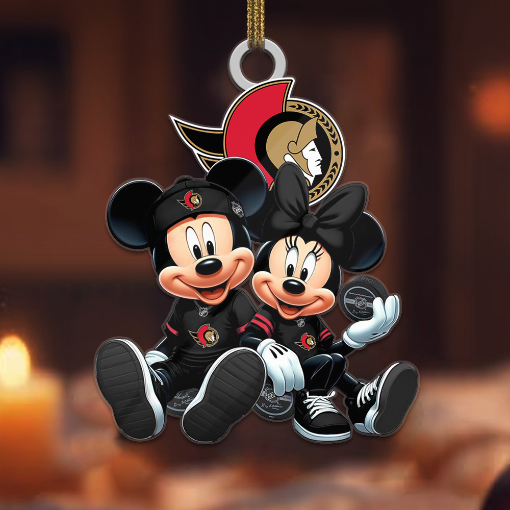 Sportswearmerch Ottawa Senators NHL x Mickey and Minnie Mouse Personalized Acrylic Ornament For Fans