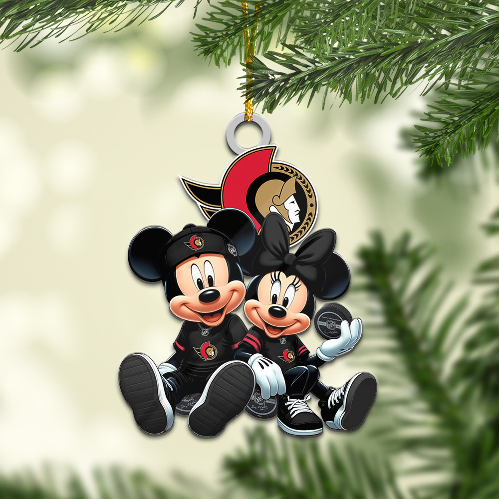 Sportswearmerch Ottawa Senators NHL x Mickey and Minnie Mouse Personalized Acrylic Ornament For Fans