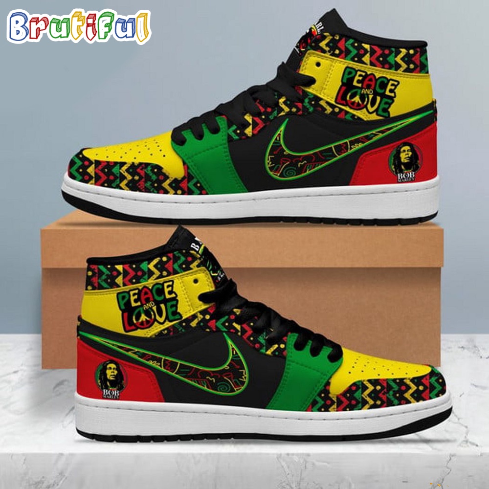 Sportswearmerch Peace And Love Bob Marley Music AJ1 High Sneakers Shoes For Men And Women