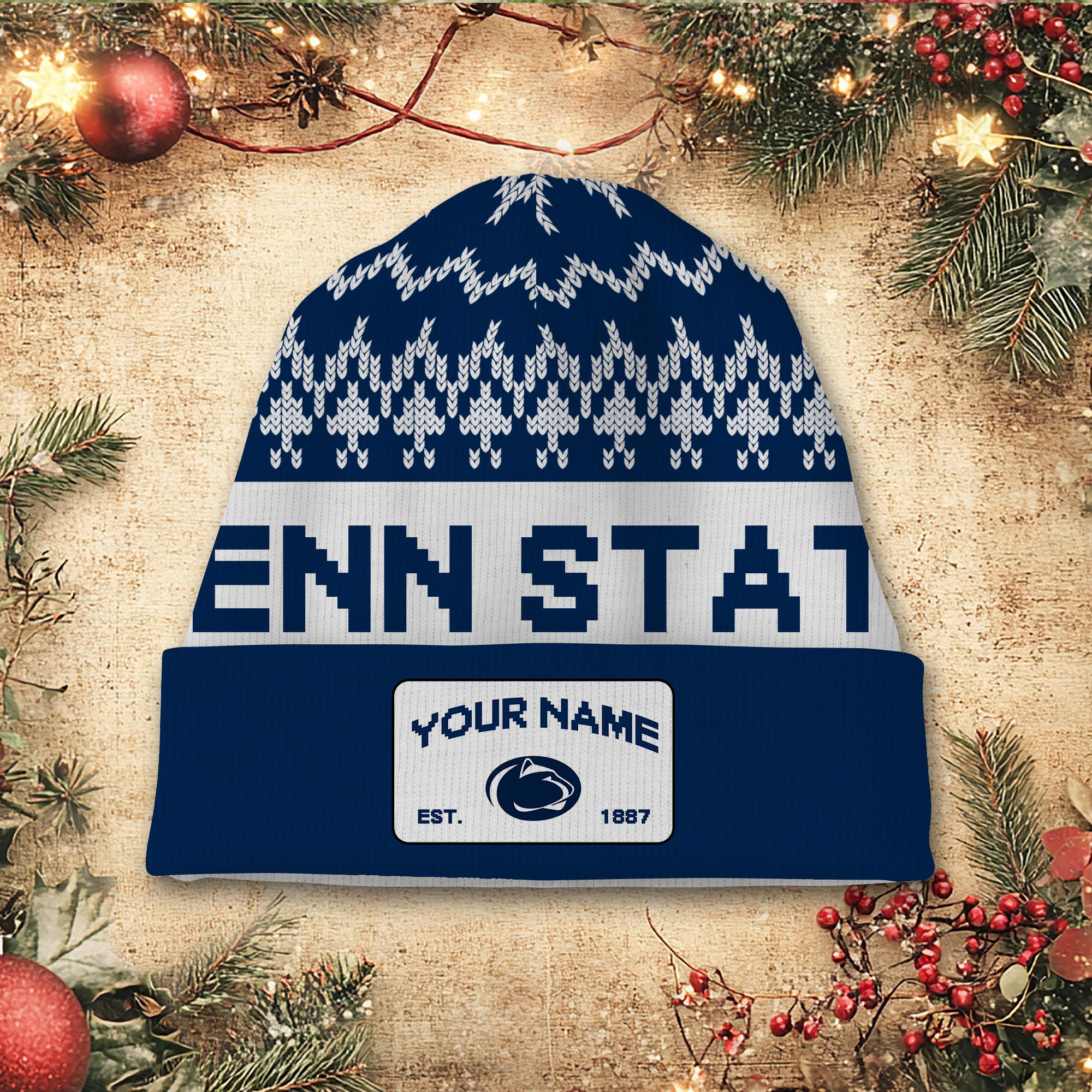 Sportswearmerch Penn State Nittany Lions NCAA Christmas Beanie Hat For Fan