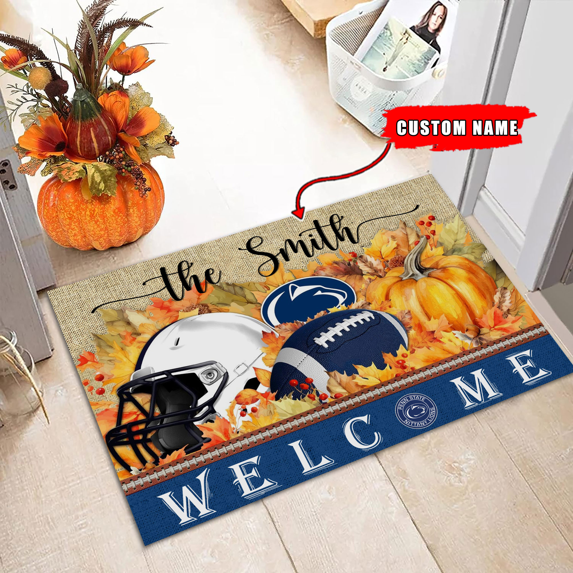 Sportswearmerch Penn State Nittany Lions NCAA Welcome Fall Football Doormat For Fan