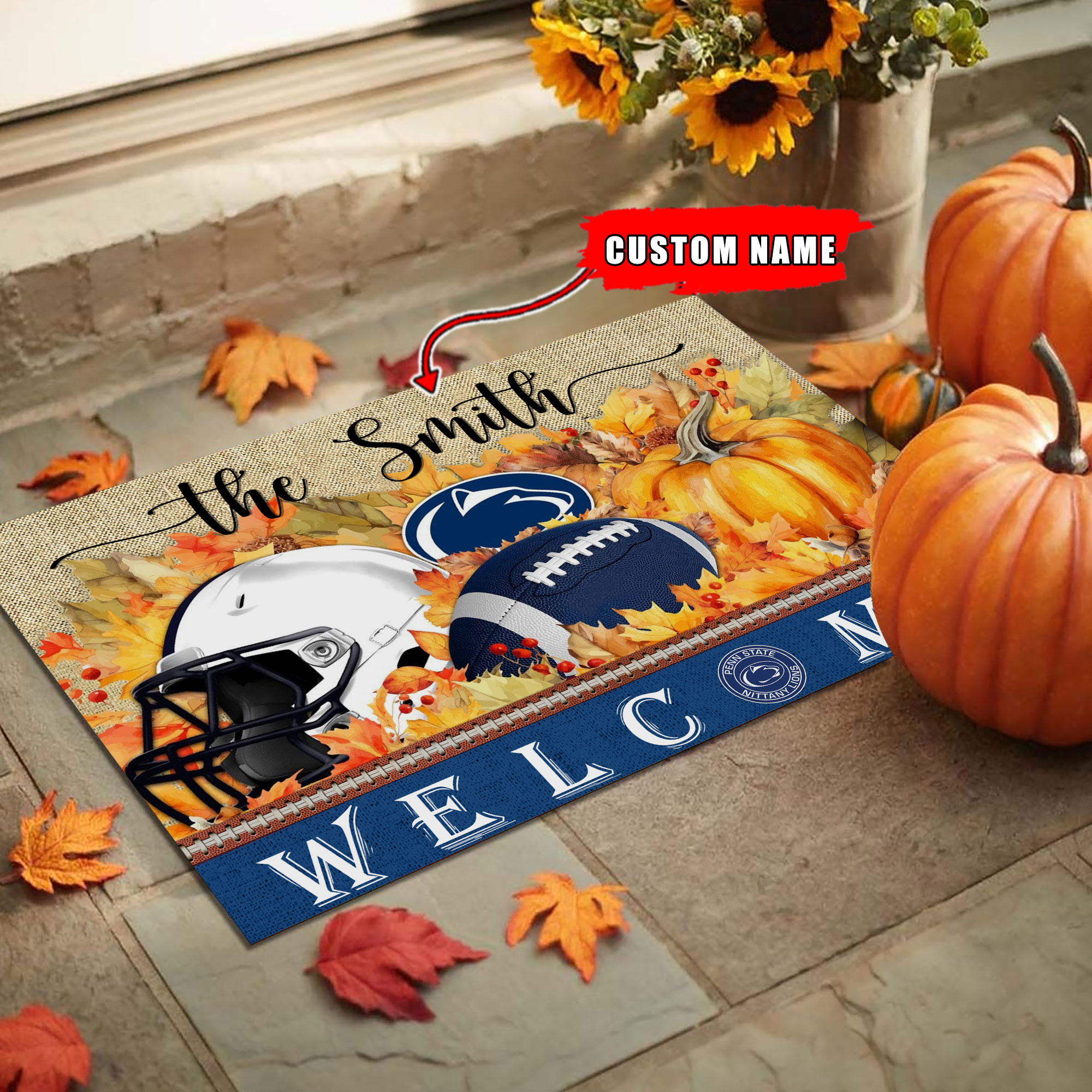 Sportswearmerch Penn State Nittany Lions NCAA Welcome Fall Football Doormat For Fan