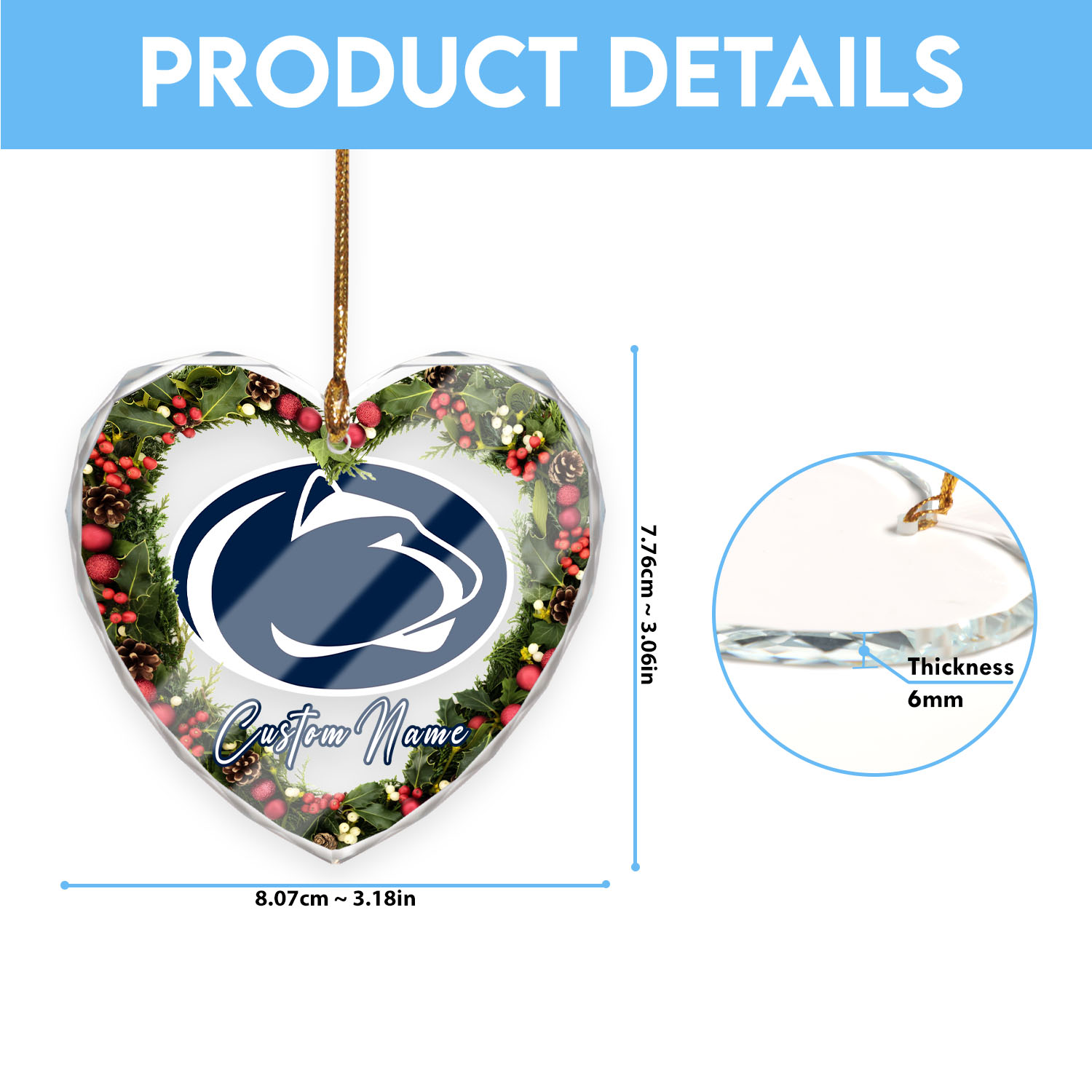 Sportswearmerch Penn State Nittany Lions NCAA x Christmas Glass Ornament Gift For Fans