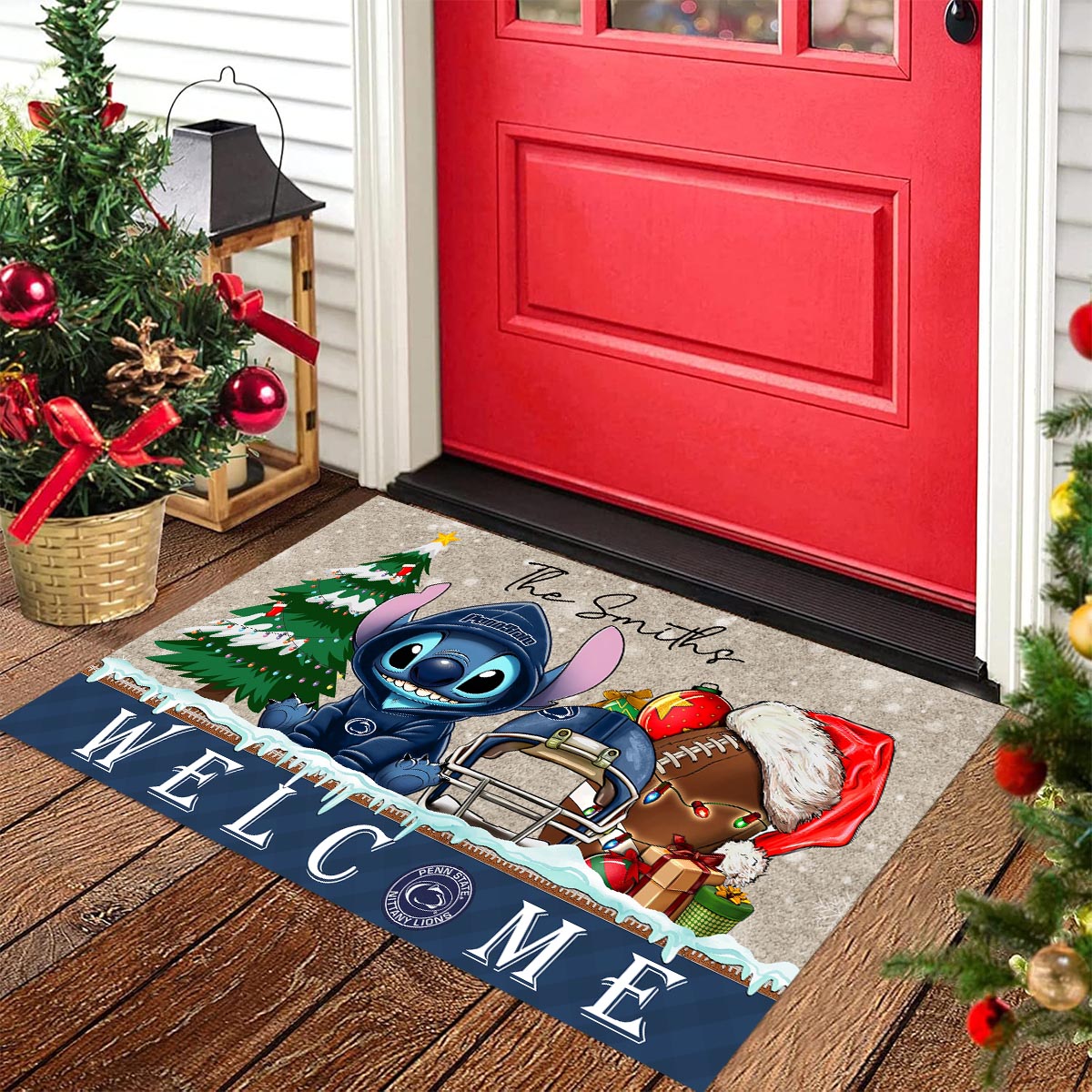Sportswearmerch Penn State Nittany Lions NCAA x Cute Stitch Christmas Doormat For Fan