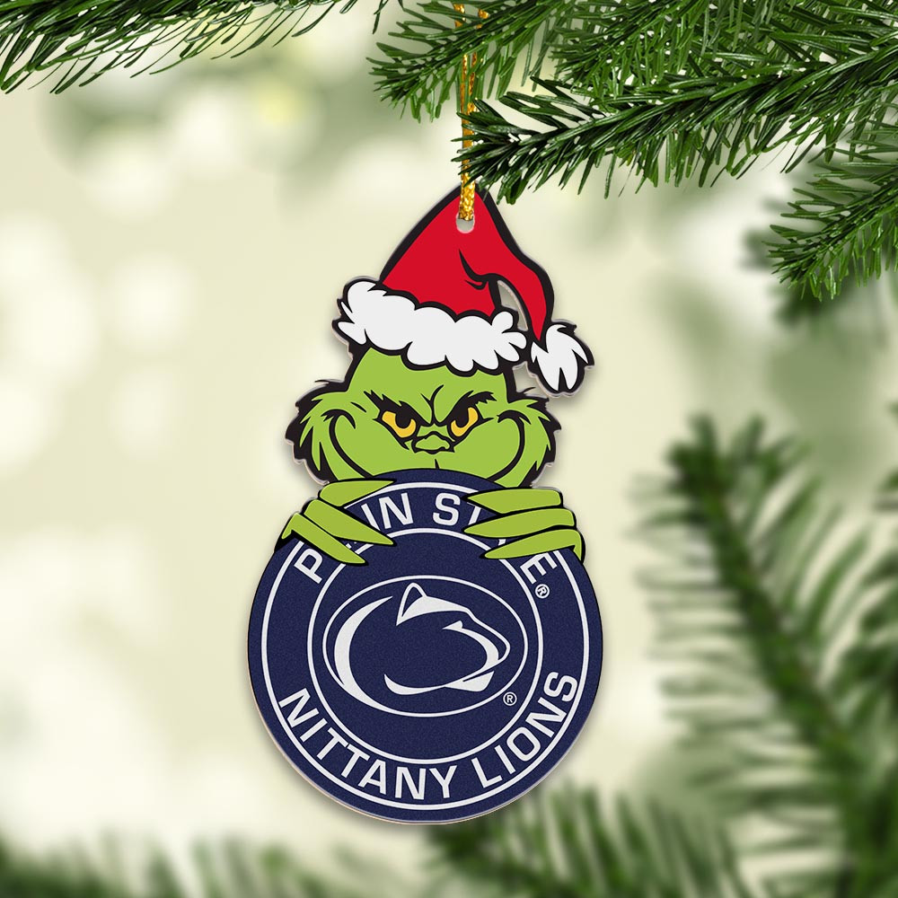 Sportswearmerch Penn State Nittany Lions NCAA x Grinch Christmas Acrylic Ornament For Fans