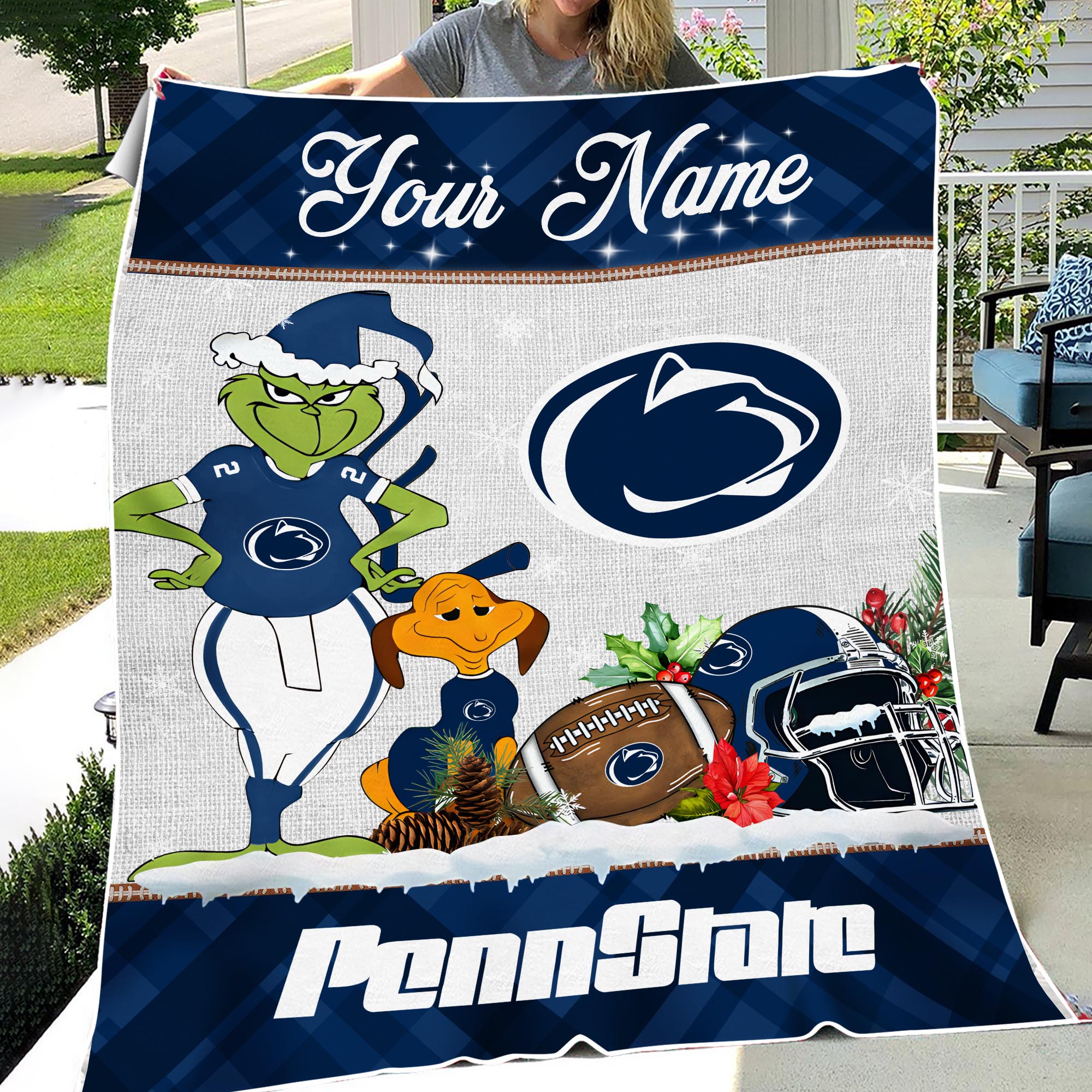 Sportswearmerch Penn State Nittany Lions NCAA x Grinch Christmas Fleece Blanket For Fan