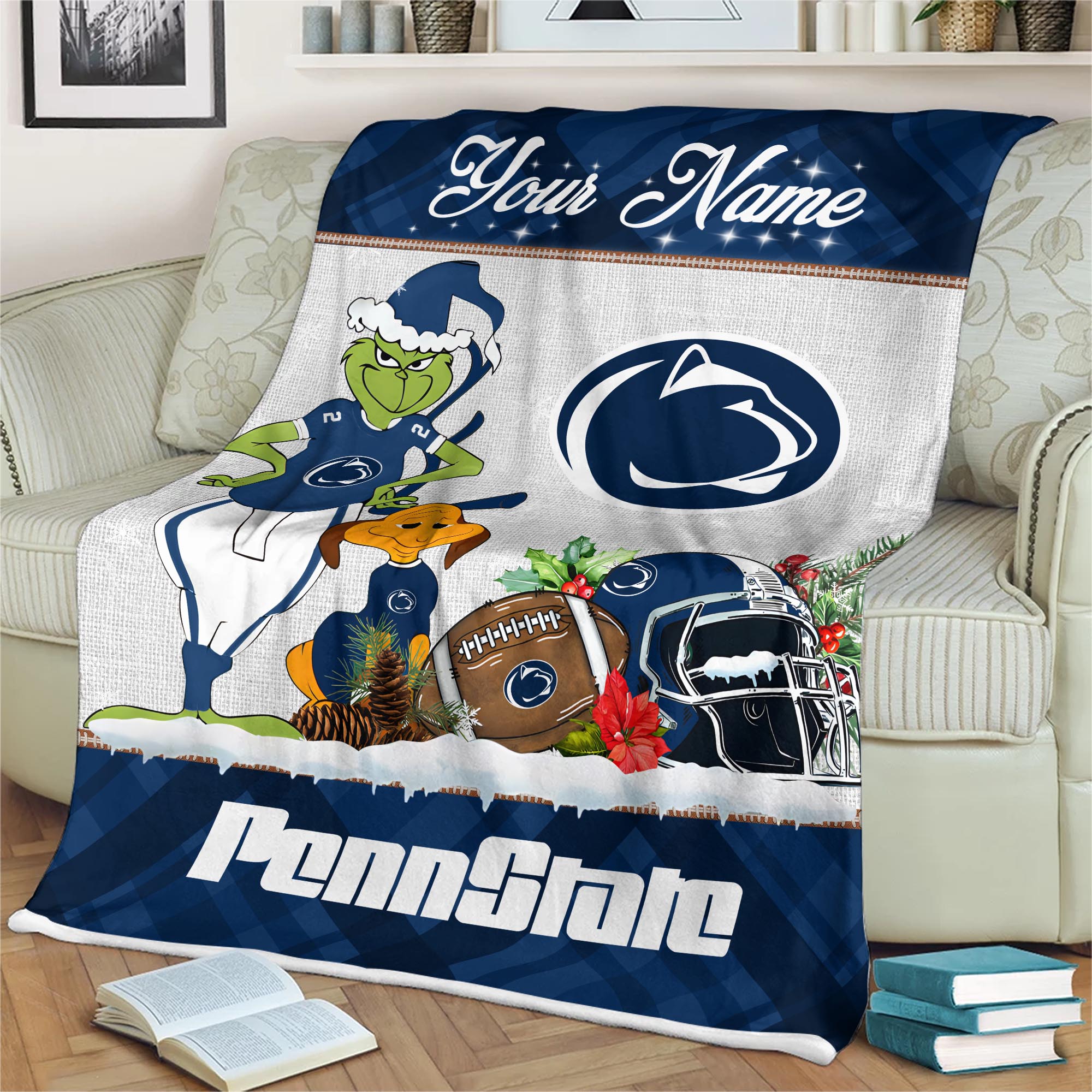 Sportswearmerch Penn State Nittany Lions NCAA x Grinch Christmas Fleece Blanket For Fan